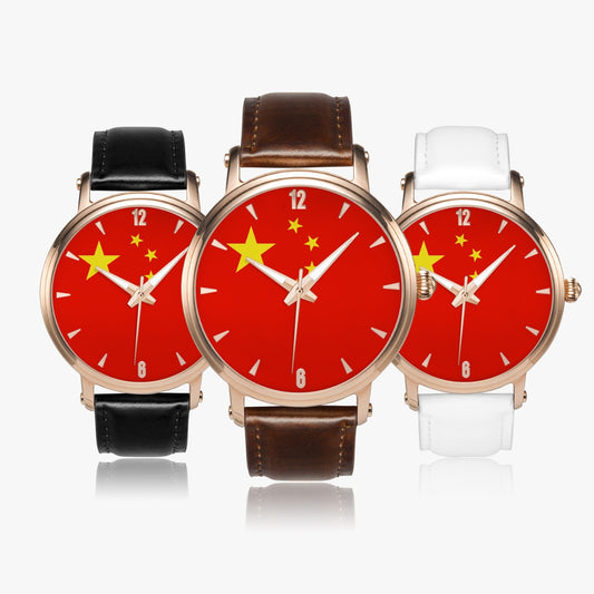 China Pride Premium Leather Men's Watch - Silver / Rose Gold / Black