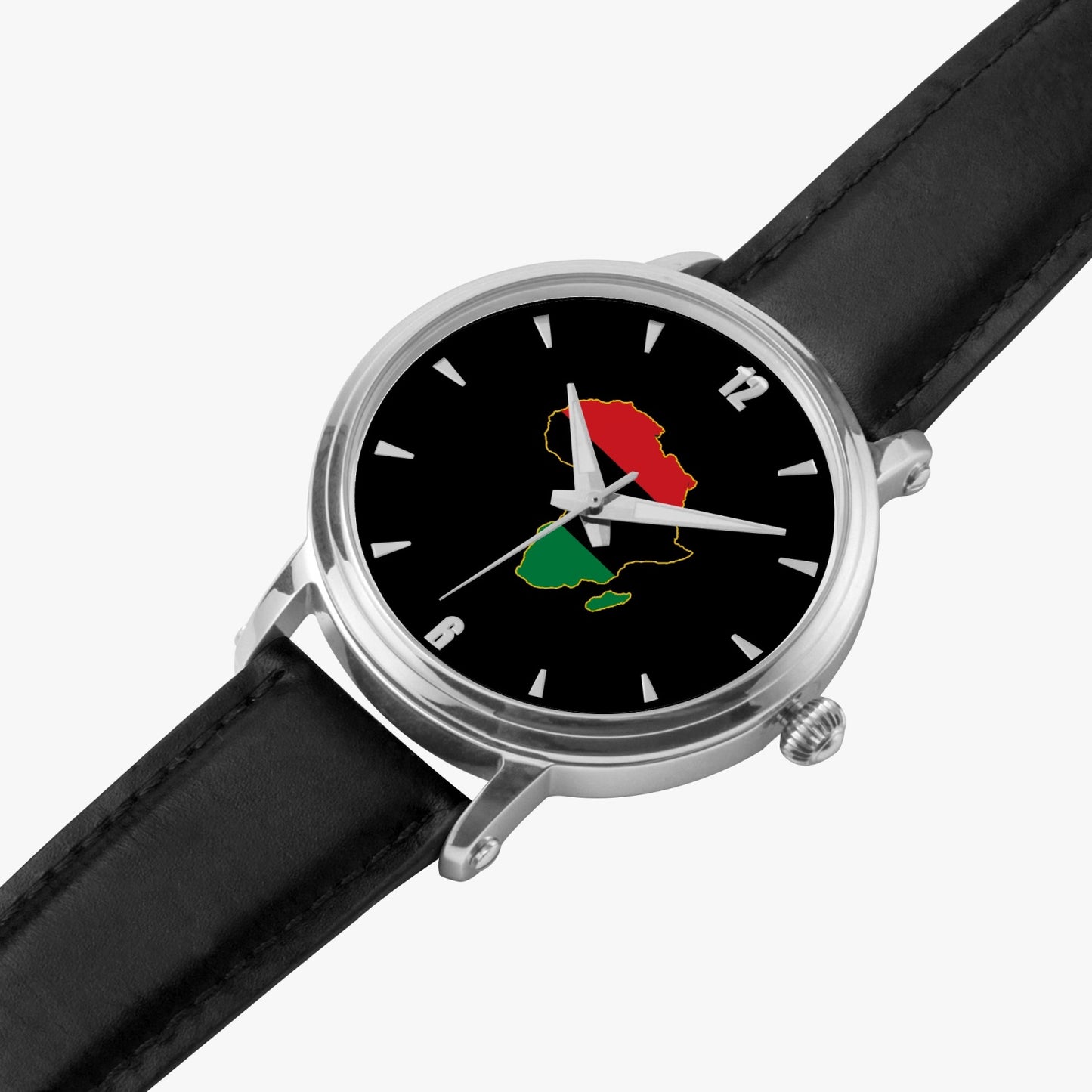 Africa Pride Premium Leather Men's Watch - Silver / Rose Gold / Black