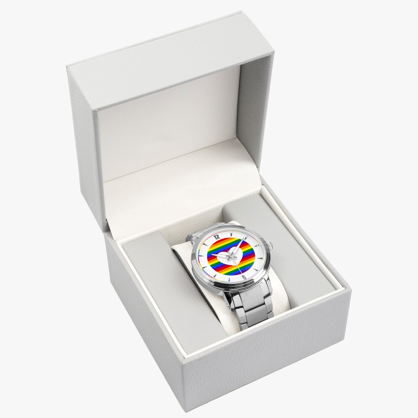 Rainbow Pride Stainless Steel Luxury Men's Watch - Silver / Rose Gold / Black