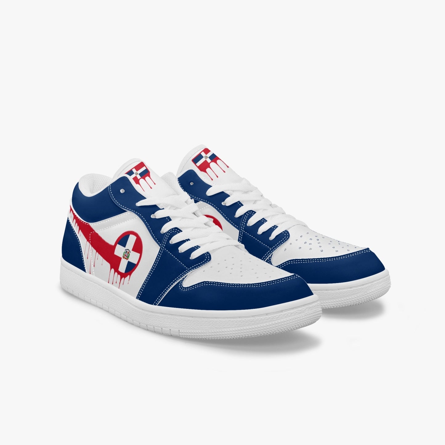 Air Dominican Red Drip / Blue & White Low Tops (White Sole) - Men's & Women's
