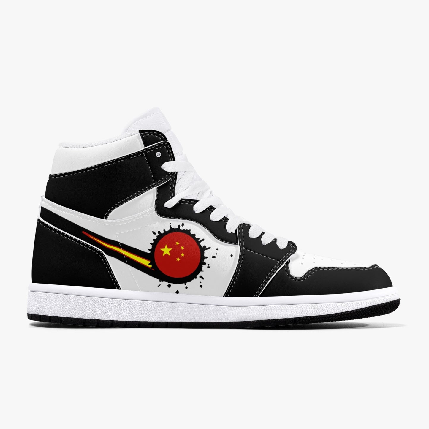 Air China Splattered Icon Black/White High Tops (Black Sole) - Men's & Women's