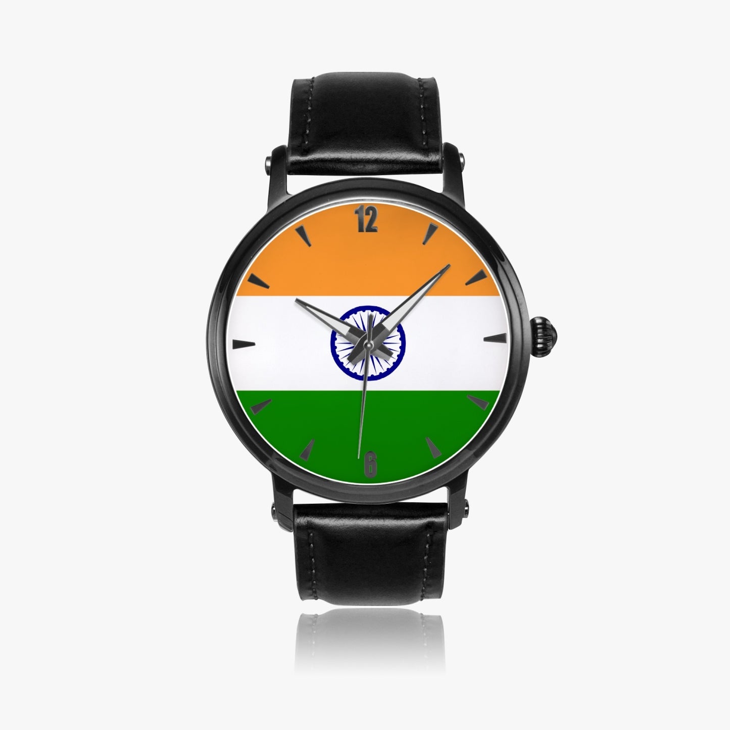 India Pride Premium Leather Men's Watch - Silver / Rose Gold / Black
