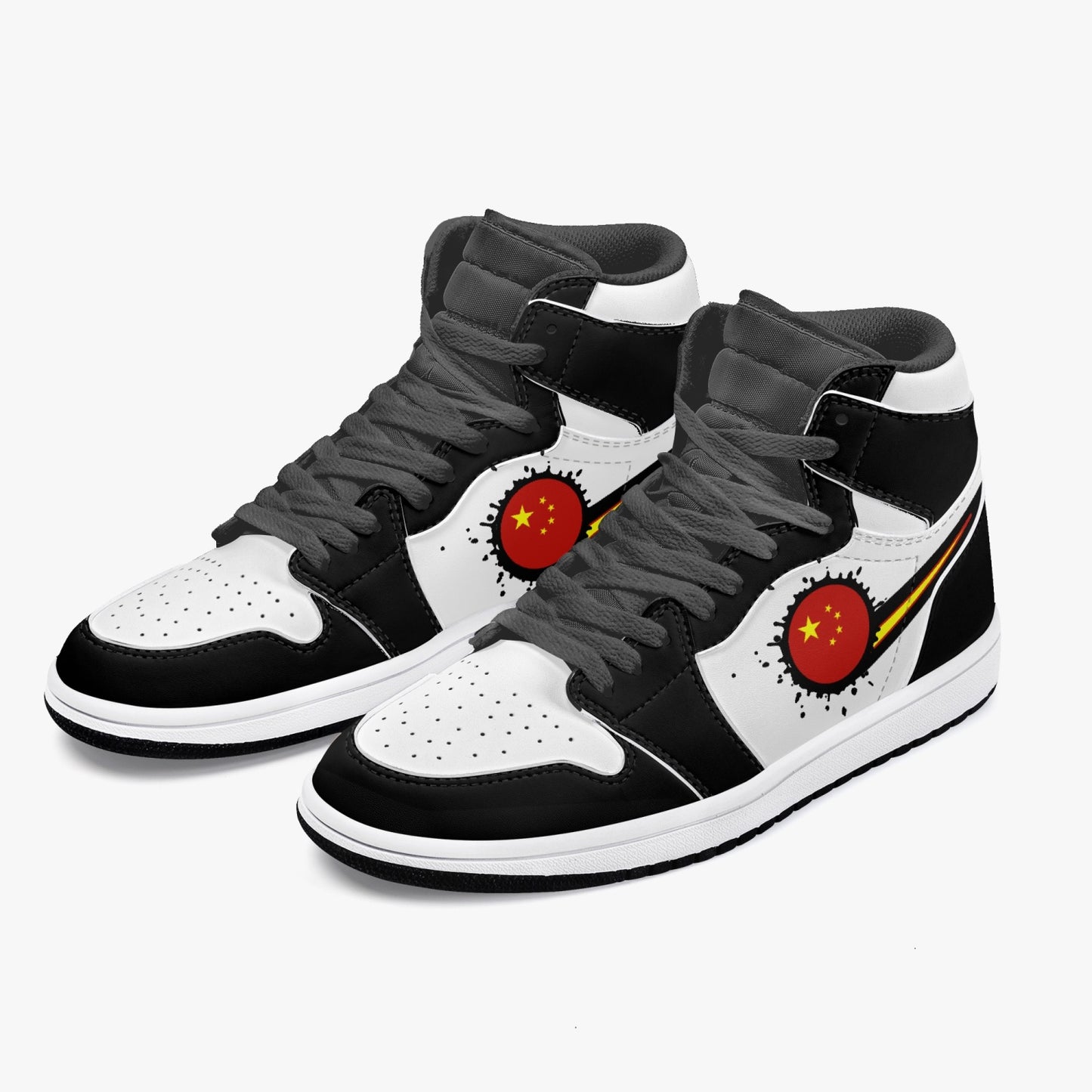 Air China Splattered Icon Black/White High Tops (Black Sole) - Men's & Women's