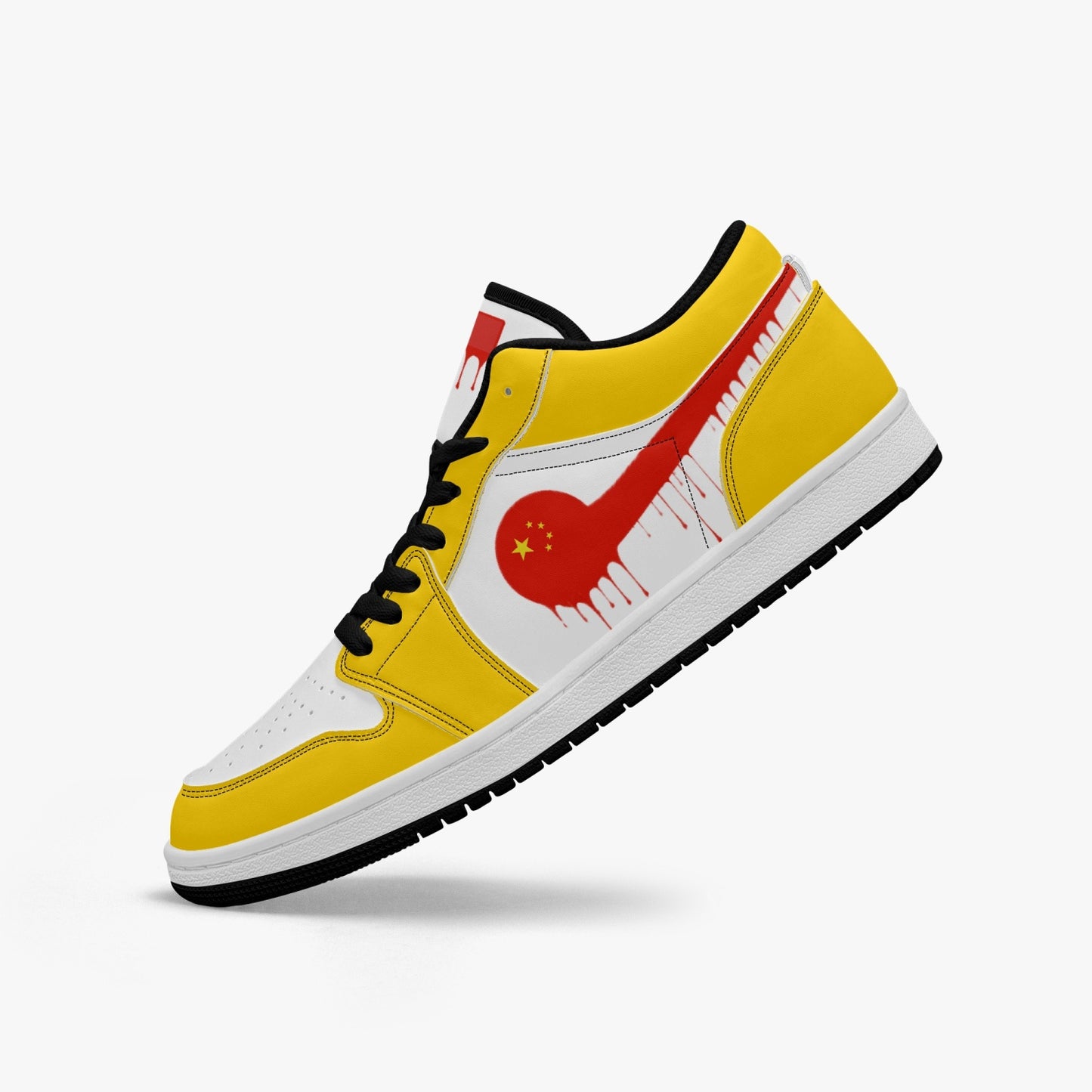 Air China Red Drip / Yellow & White Low Tops (Black Sole) - Men's & Women's