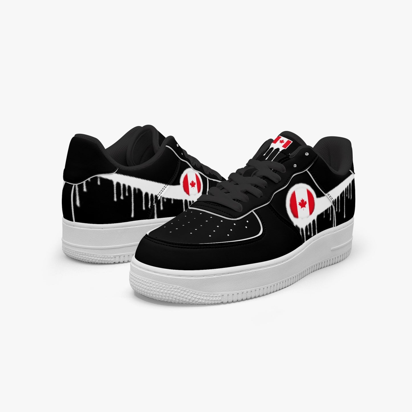 Canada Blurred White Drip R-Force 1 Low Tops (Black) - Men's & Women's