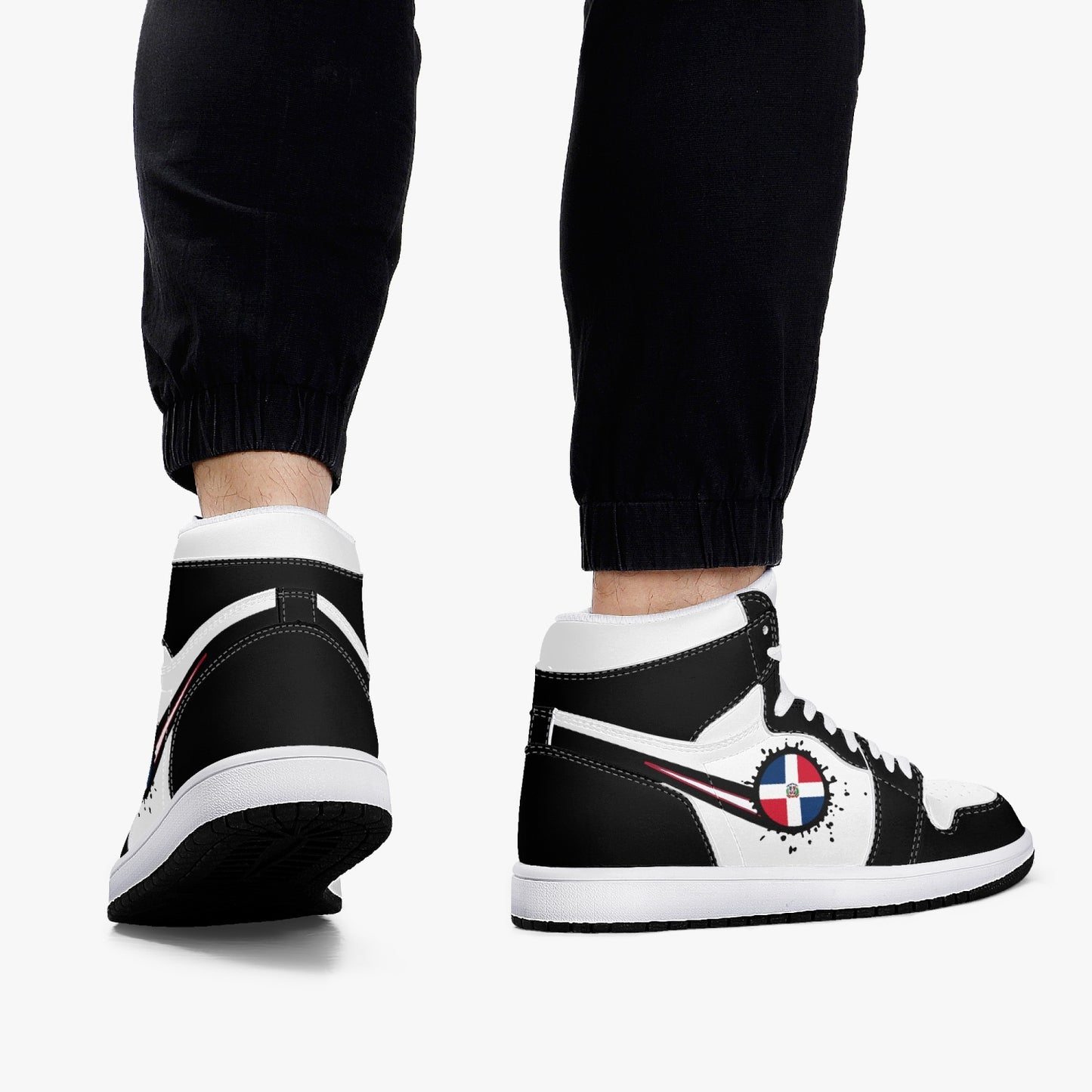 Air Dominican Splattered Icon Black/White High Tops (Black Sole) - Men's & Women's
