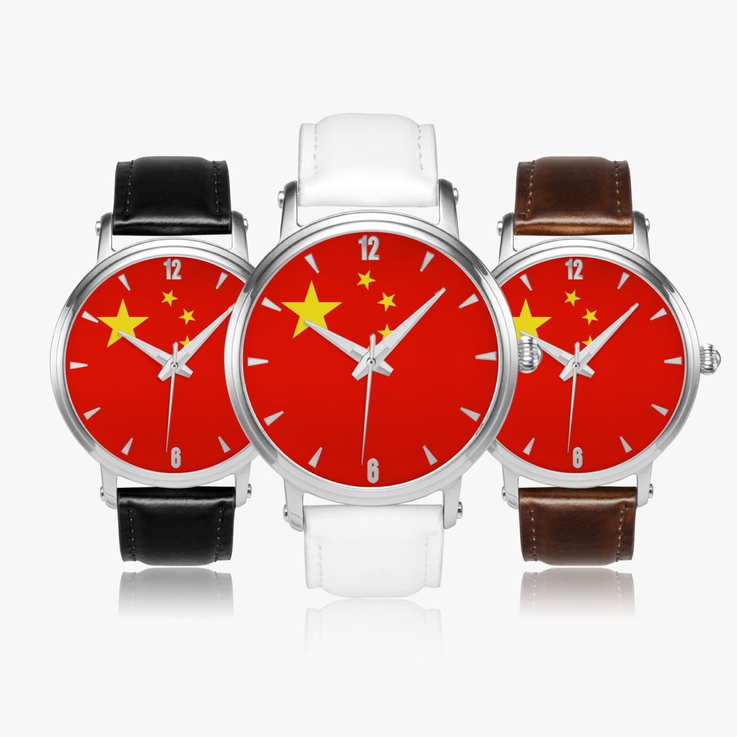 China Pride Premium Leather Men's Watch - Silver / Rose Gold / Black