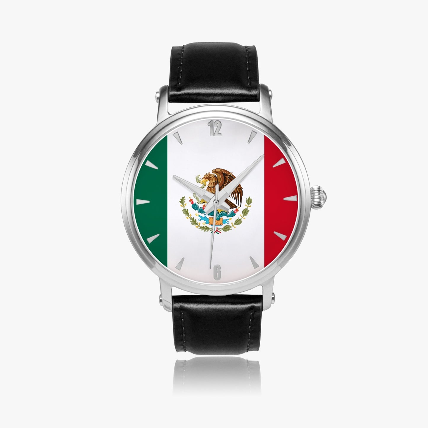 Mexico Pride Premium Leather Men's Watch - Silver / Rose Gold / Black