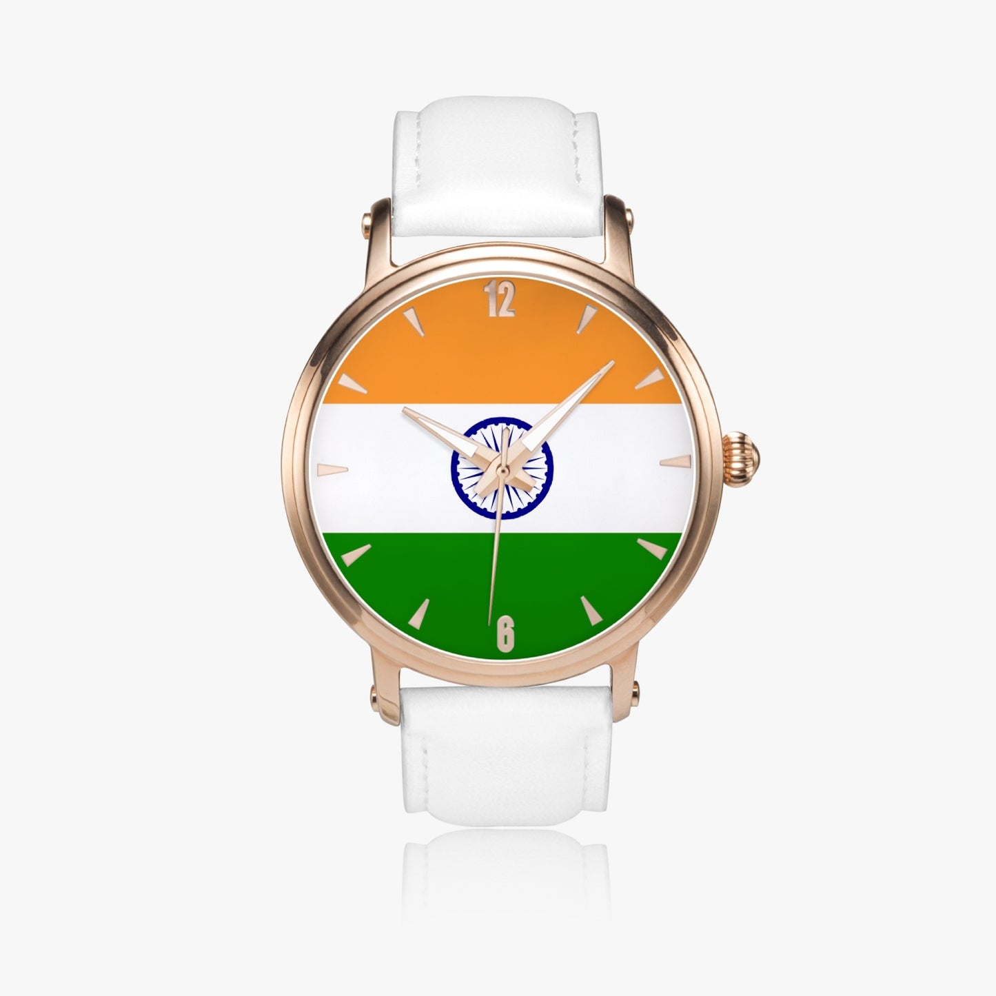 India Pride Premium Leather Men's Watch - Silver / Rose Gold / Black