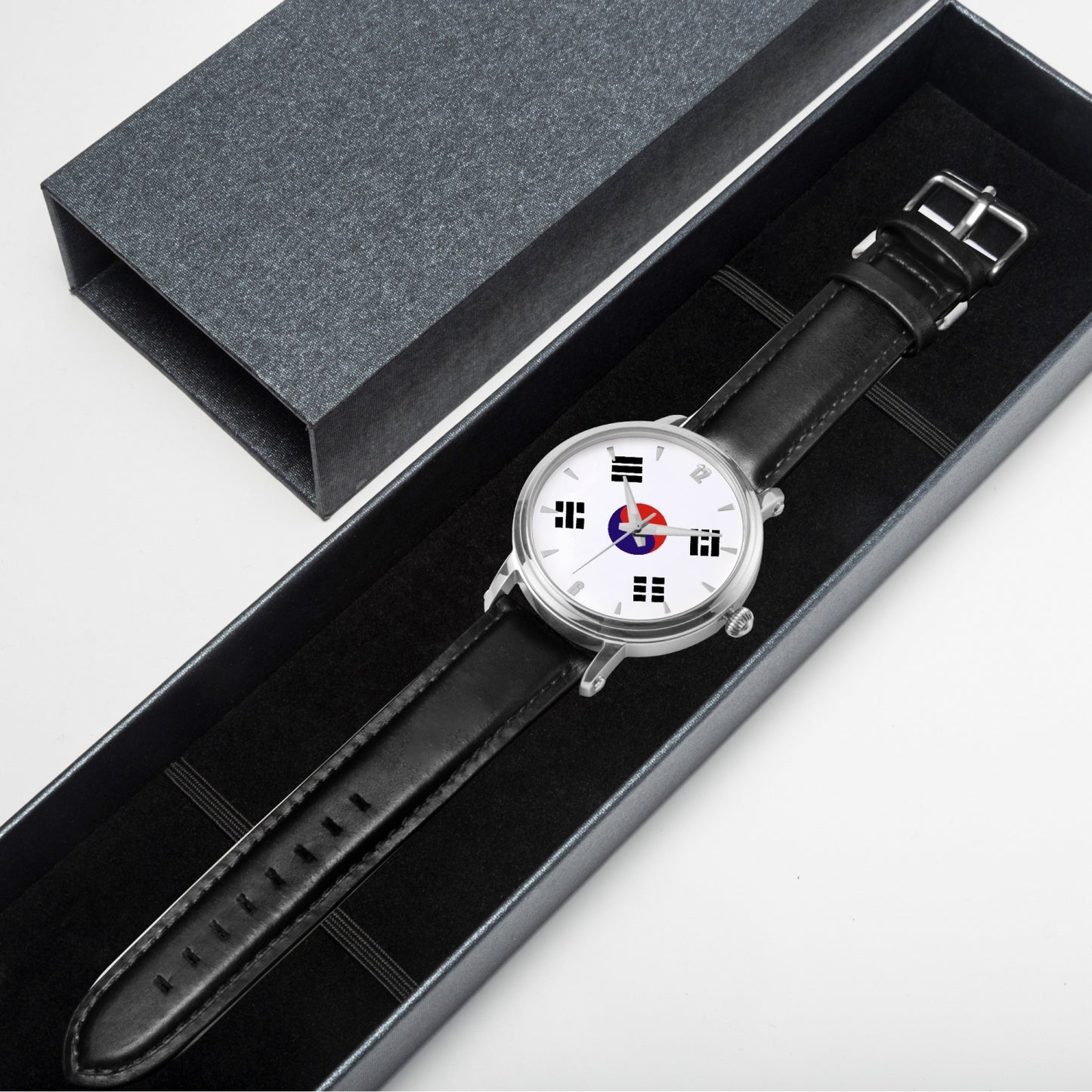 South Korea Pride Premium Leather Men's Watch - Silver / Rose Gold / Black