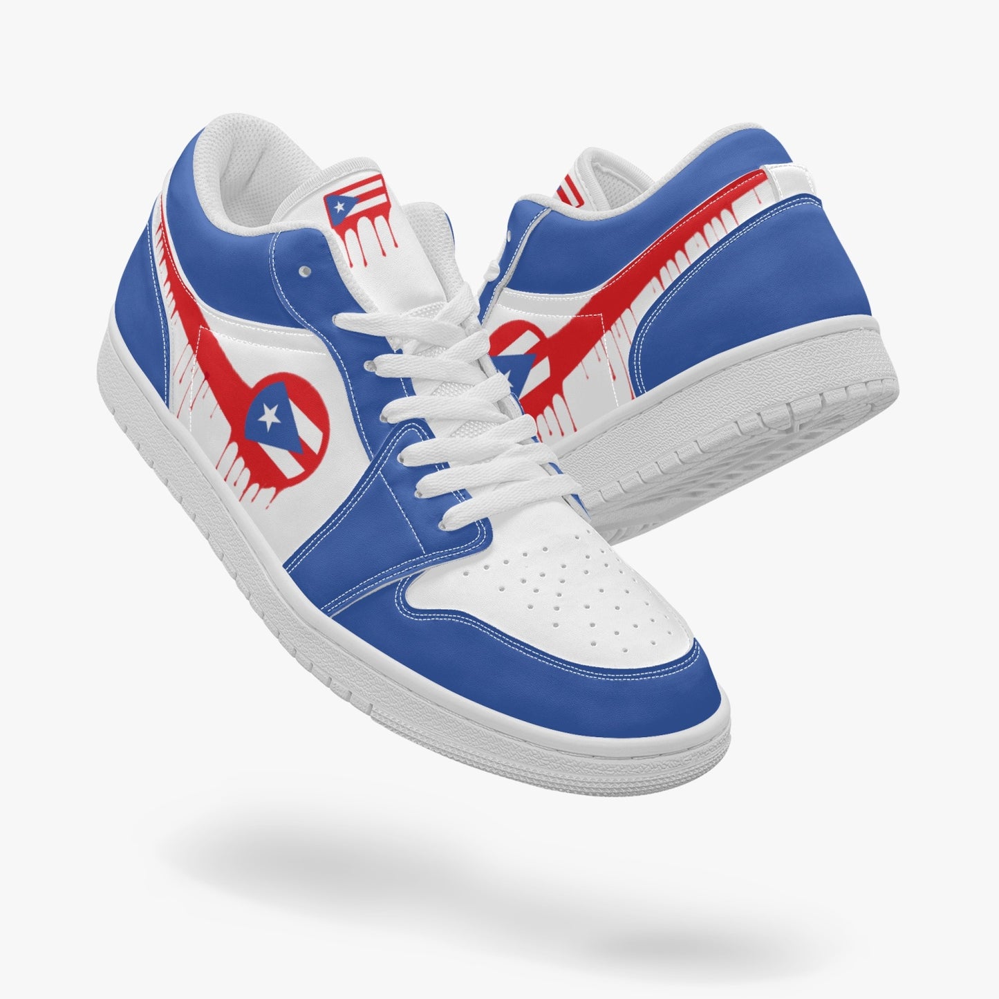 Air Puerto Rico Red Drip / Blue & White Low Tops (White Sole) - Men's & Women's