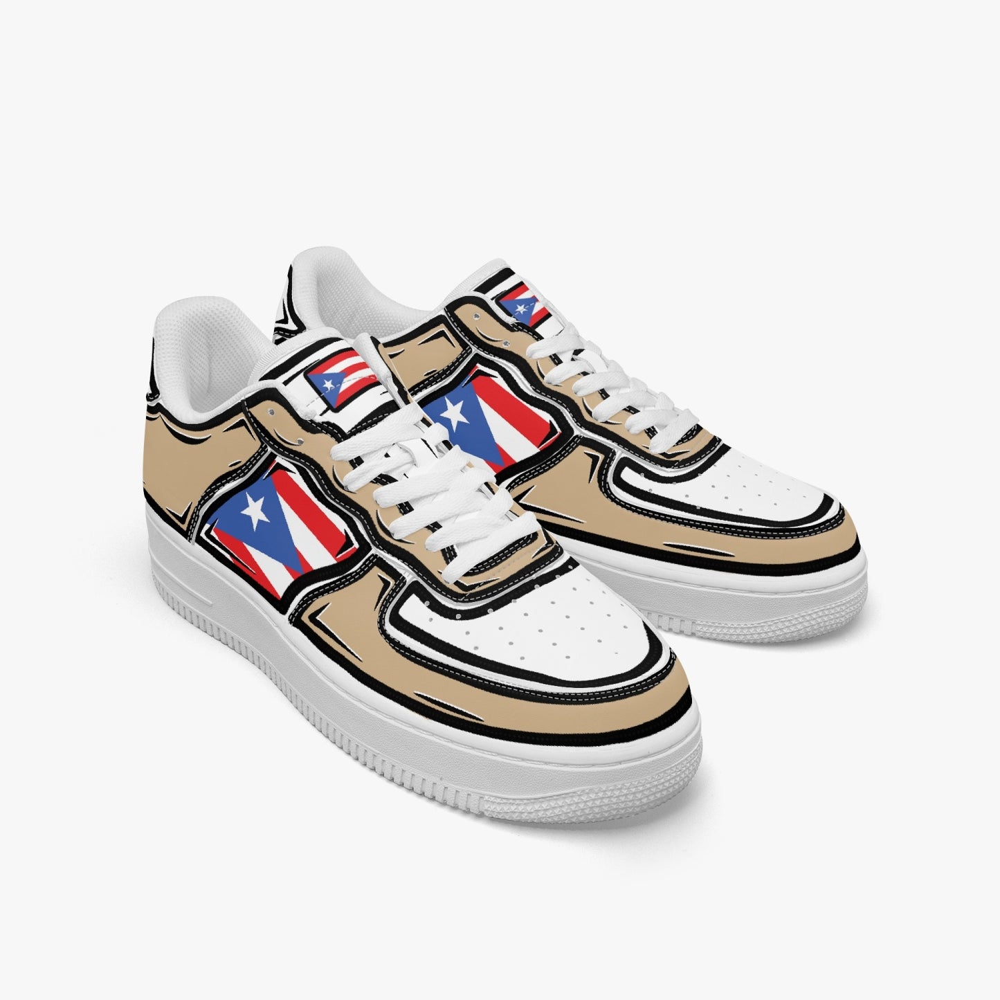 Puerto Rico Cartoon Force 1 Low Tops (Tan) - Men's & Women's