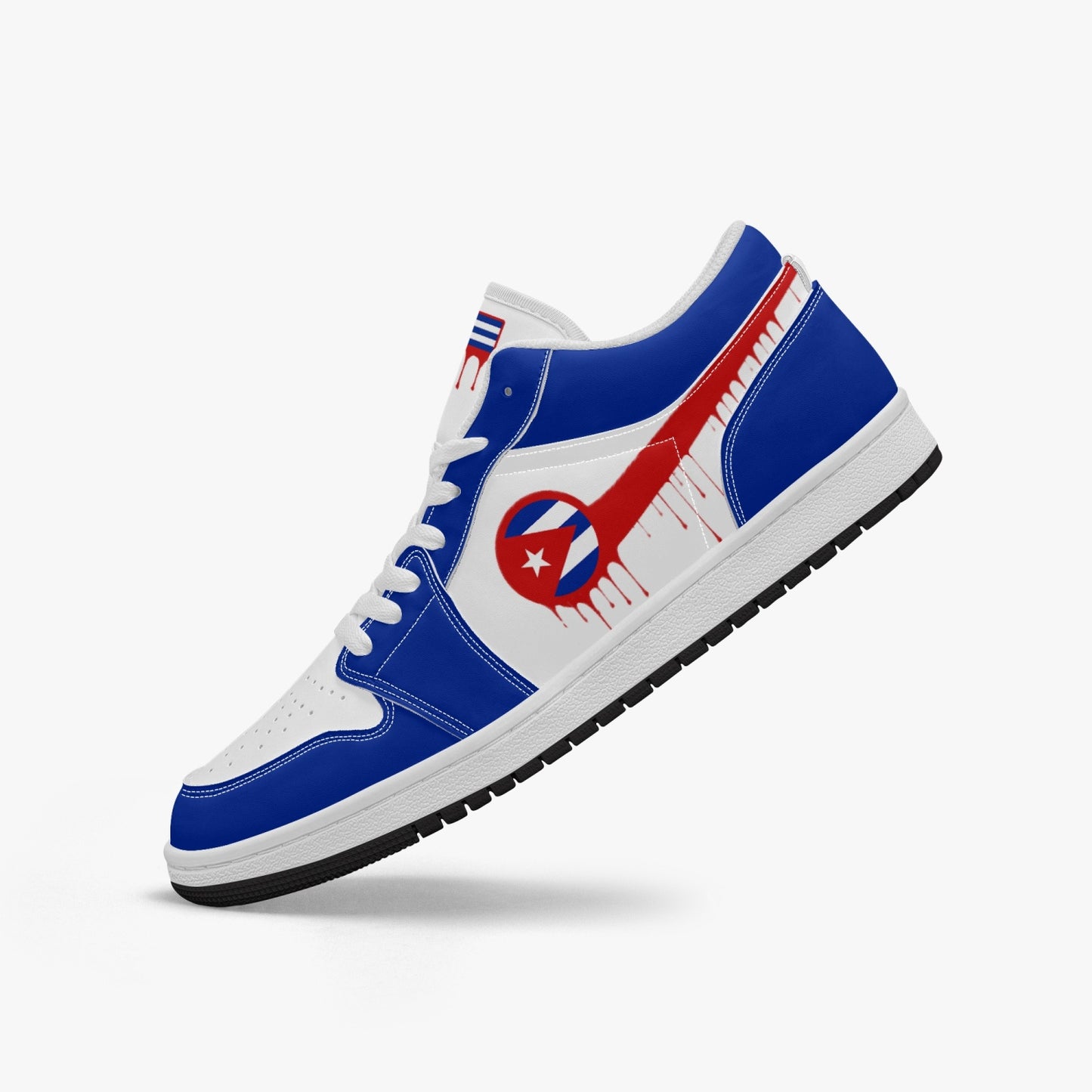 Air Cuba Red Drip / Blue & White Low Tops (Black Sole) - Men's & Women's