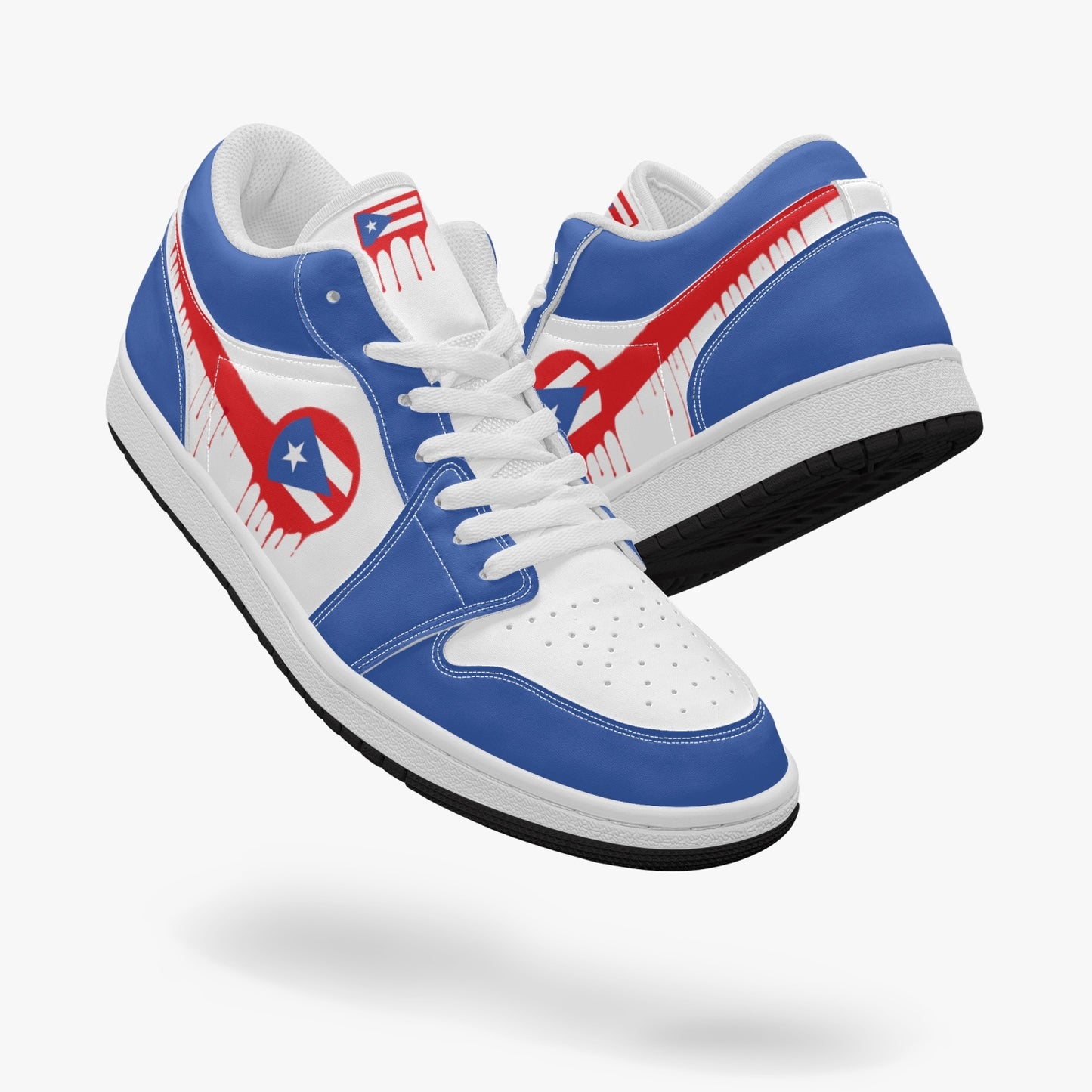 Air Puerto Rico Red Drip / Blue & White Low Tops (Black Sole) - Men's & Women's