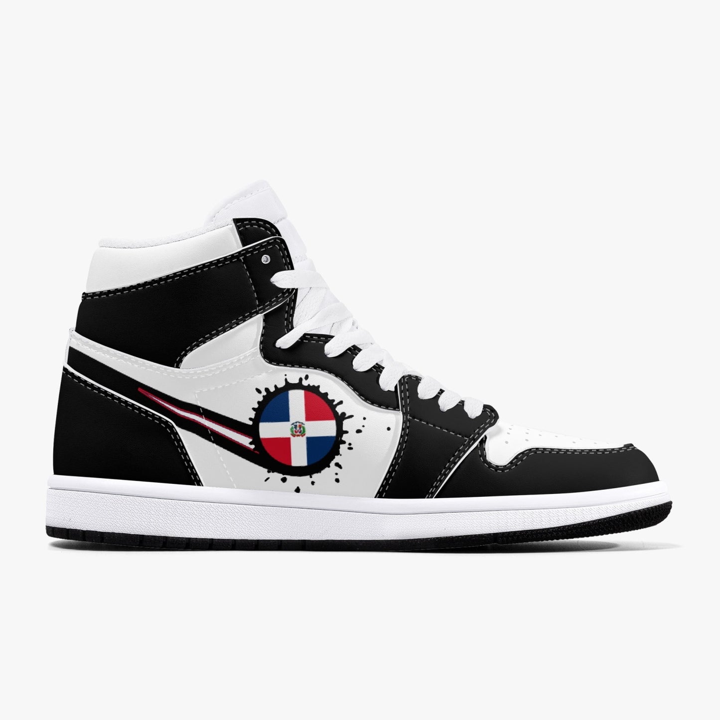 Air Dominican Splattered Icon Black/White High Tops (Black Sole) - Men's & Women's