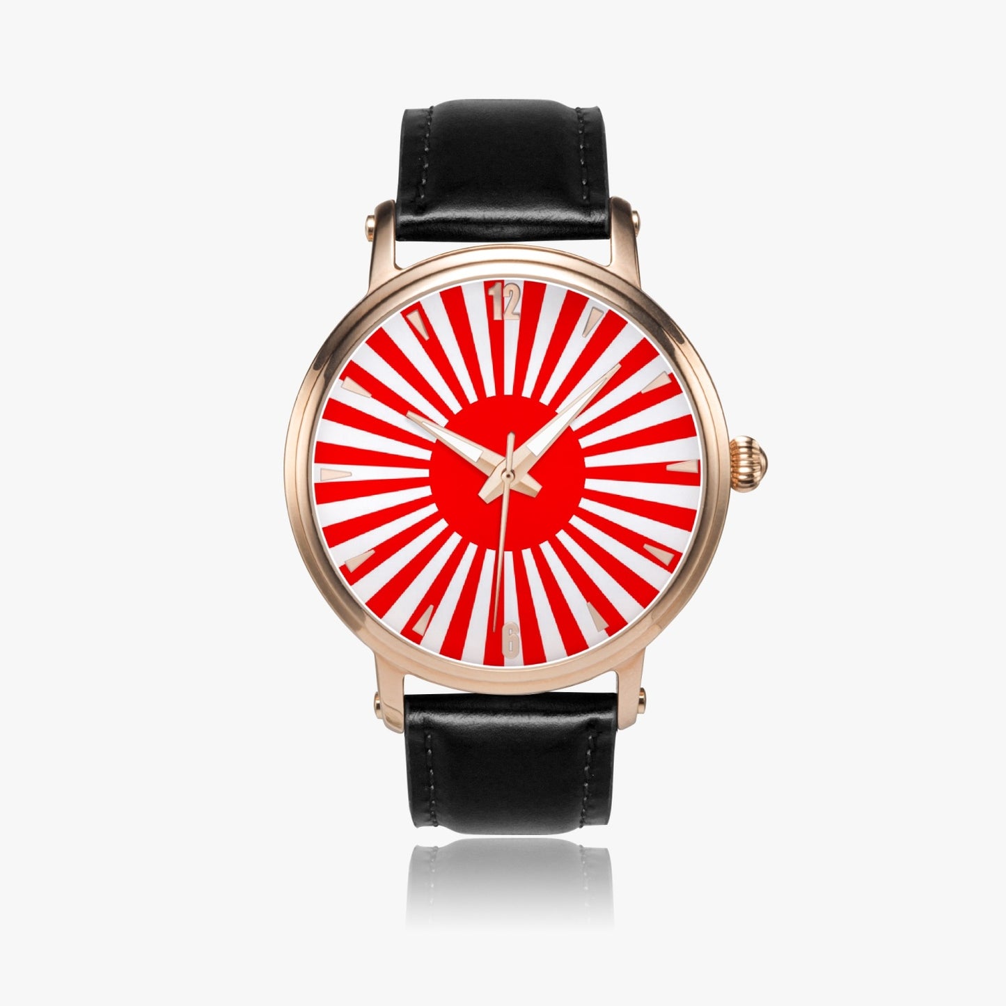 Japan Pride Premium Leather Men's Watch - Silver / Rose Gold / Black