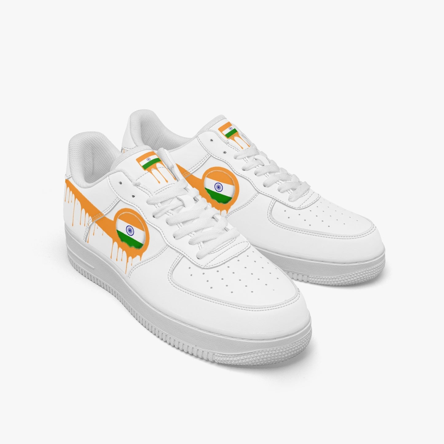 India Orange Drip R-Force 1 Low Tops (White) - Men's & Women's