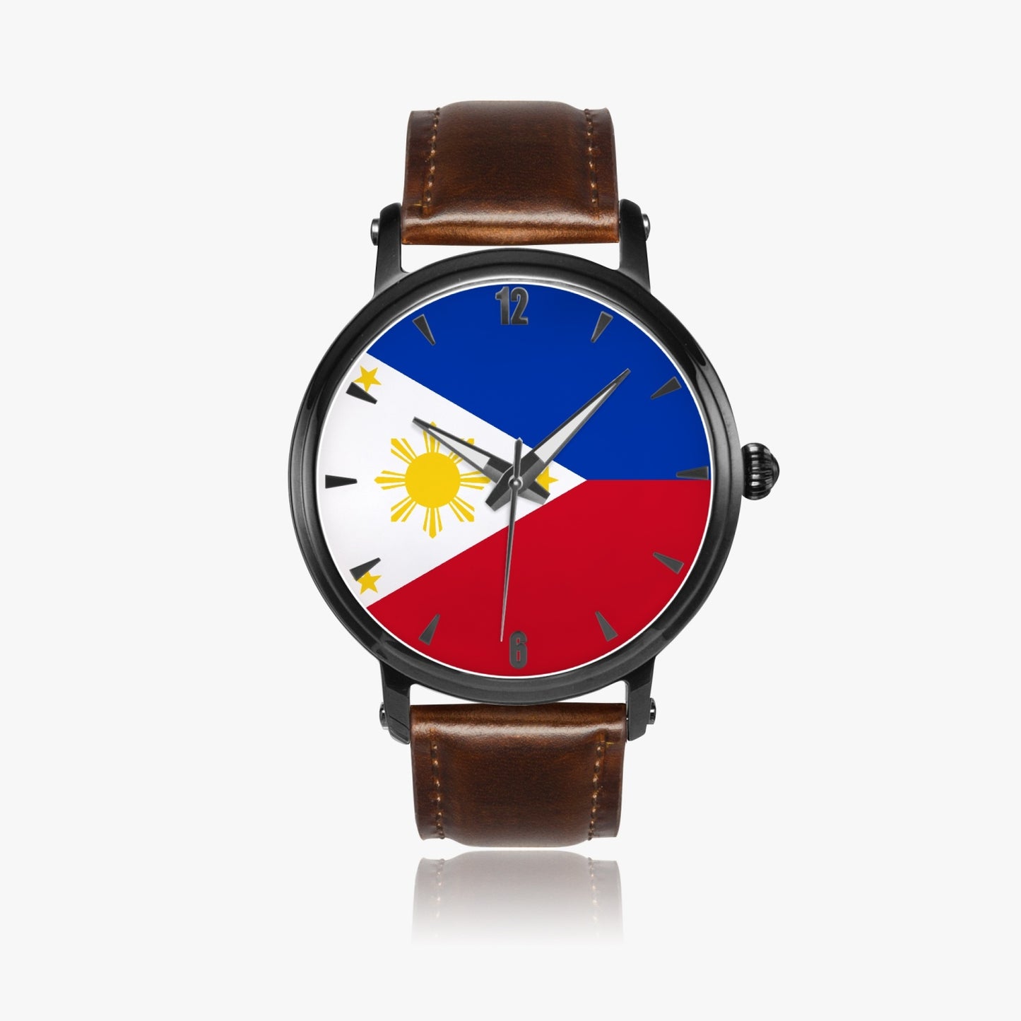 Philippines Pride Premium Leather Men's Watch - Silver / Rose Gold / Black