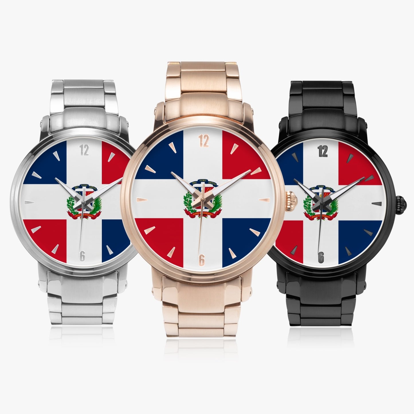 Dominican Pride Stainless Steel Luxury Men's Watch - Silver / Rose Gold / Black