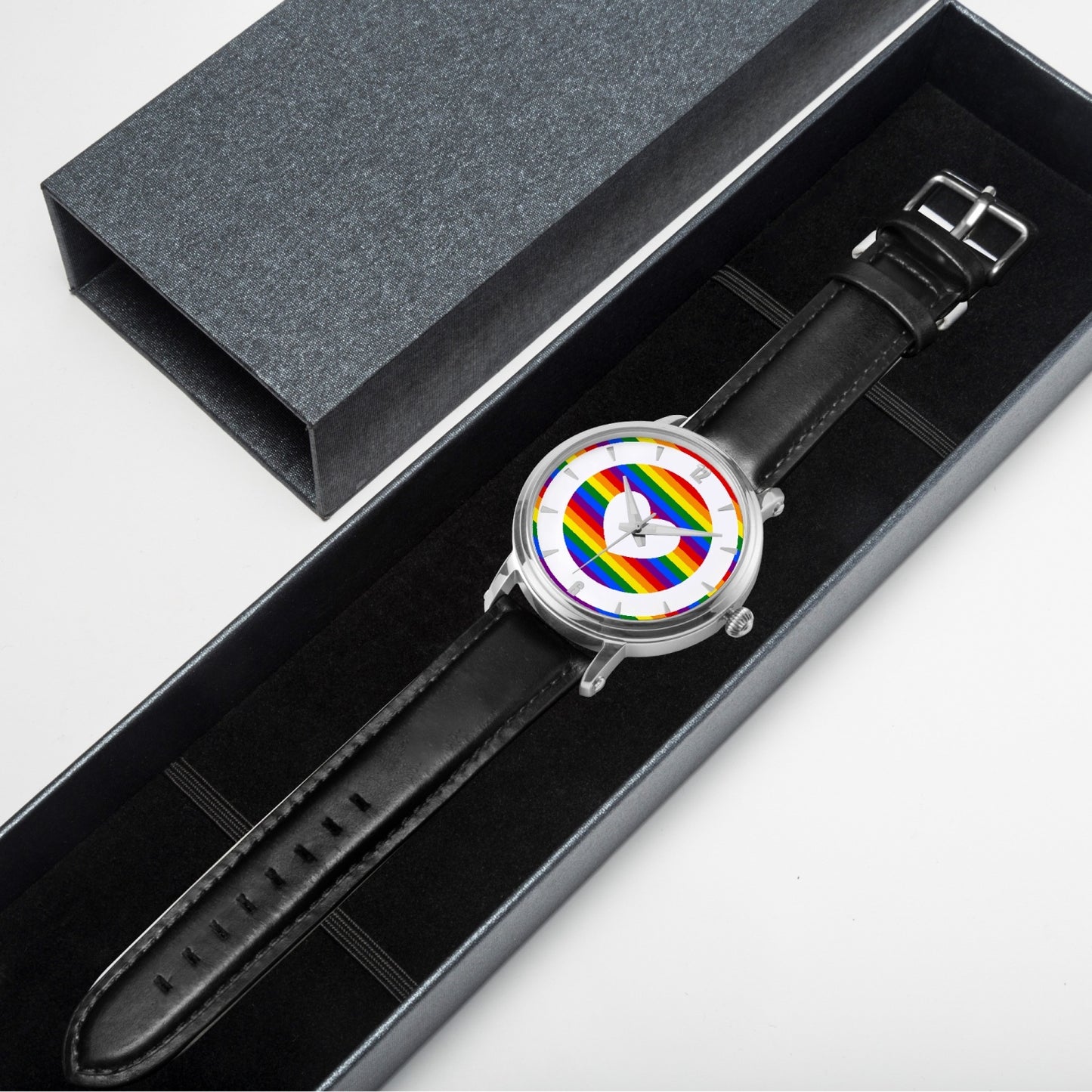 Rainbow Pride Premium Leather Men's Watch - Silver / Rose Gold / Black
