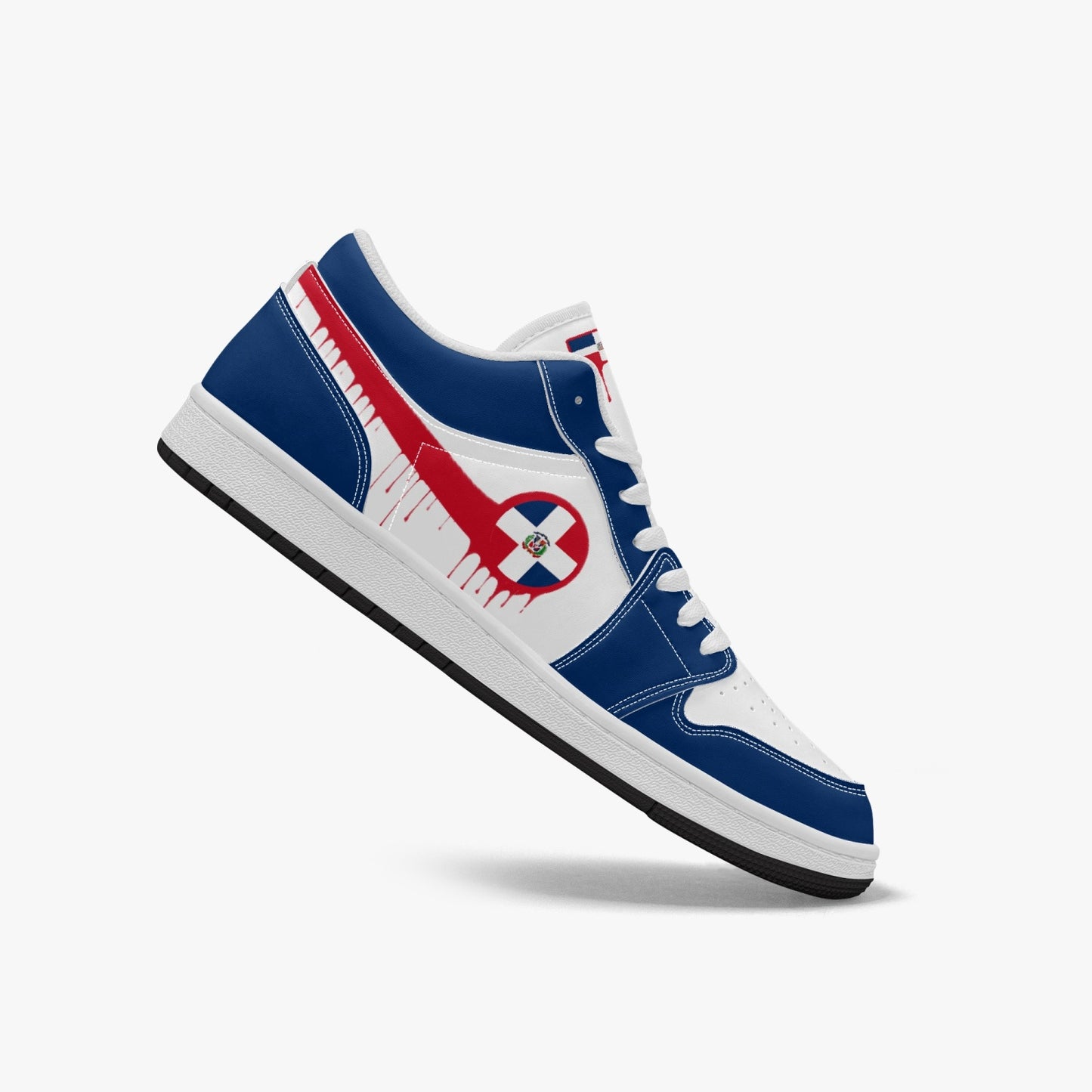 Air Dominican Red Drip / Blue & White Low Tops (Black Sole) - Men's & Women's