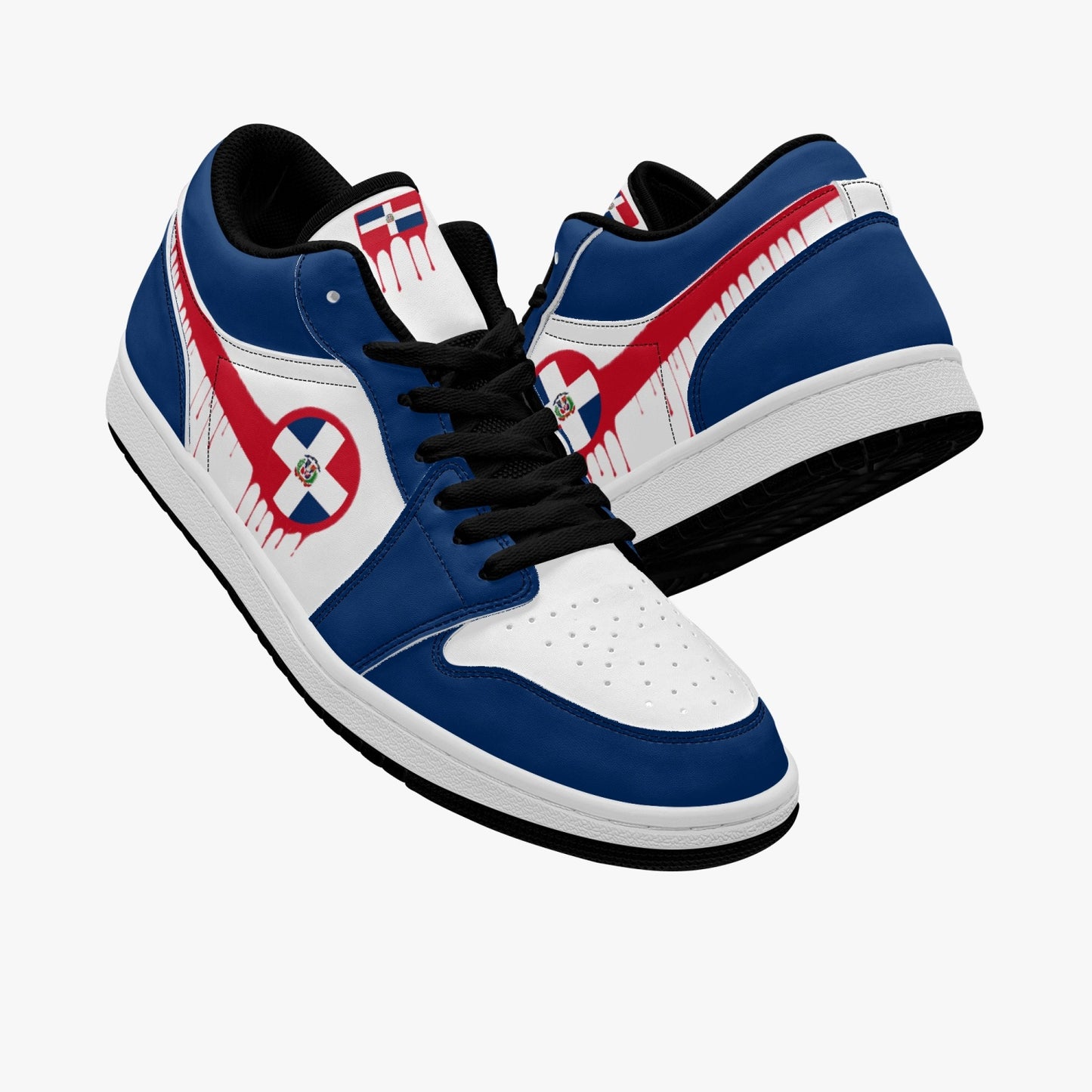 Air Dominican Red Drip / Blue & White Low Tops (Black Sole) - Men's & Women's