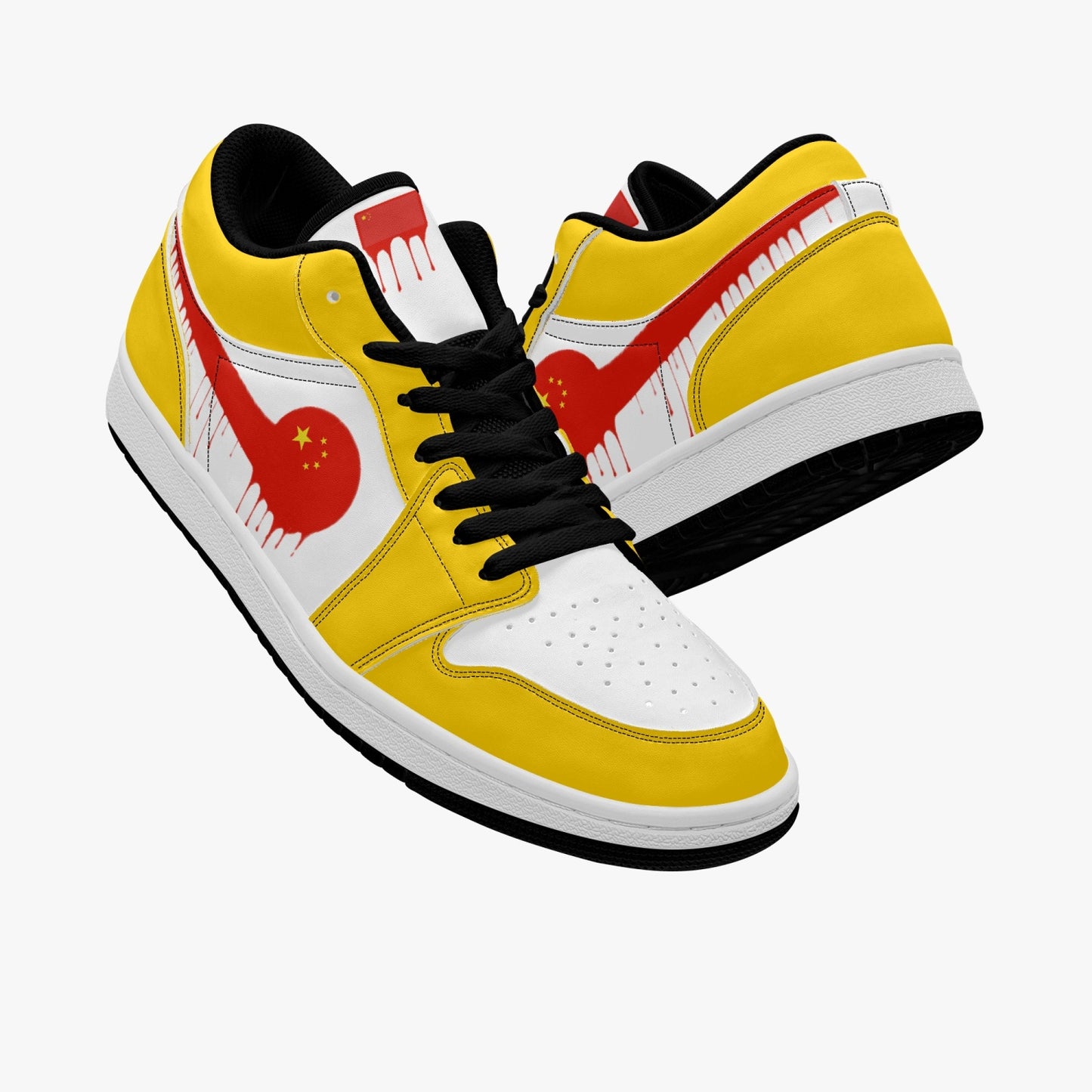 Air China Red Drip / Yellow & White Low Tops (Black Sole) - Men's & Women's