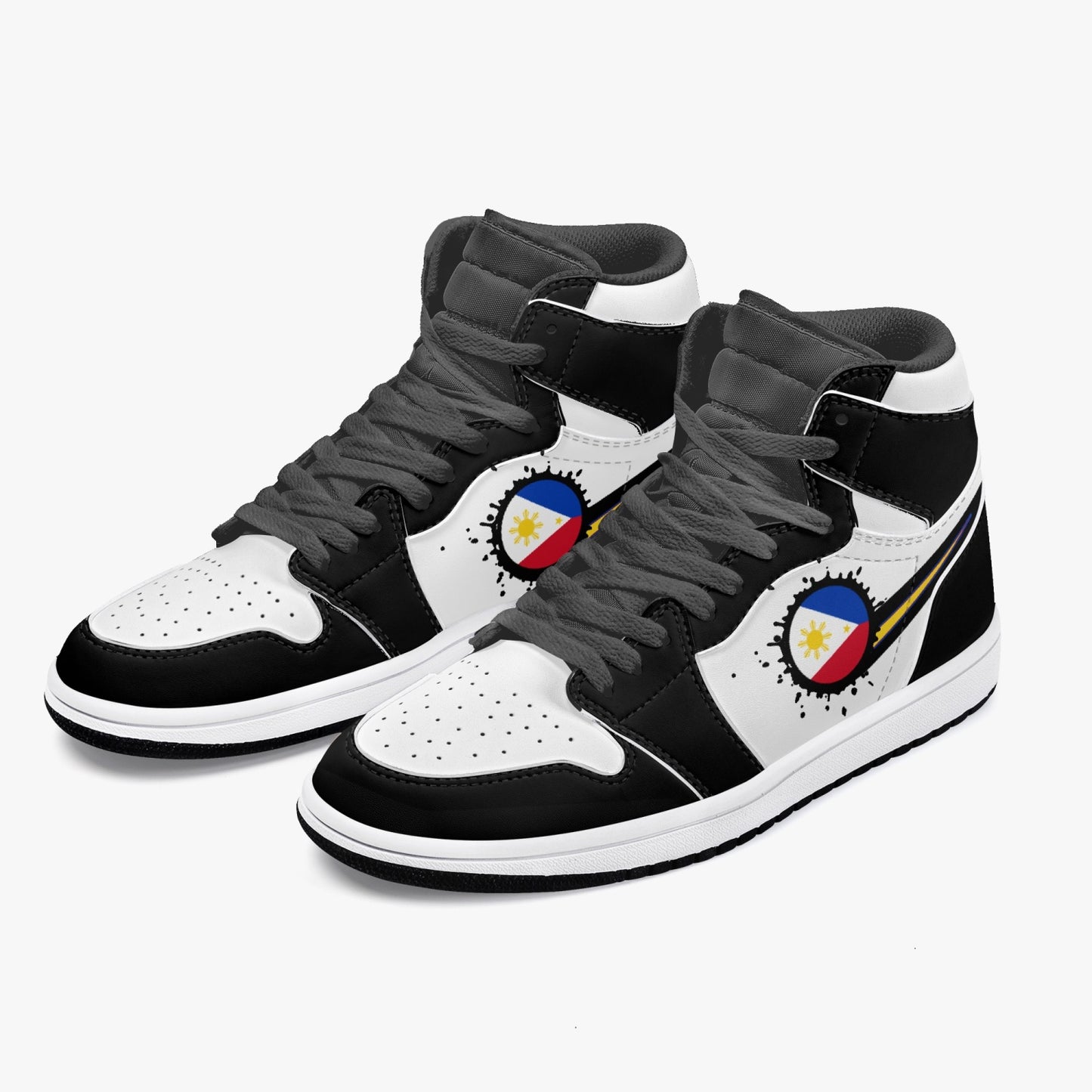 Air Philippines Splattered Icon Black/White High Tops (Black Sole) - Men's & Women's