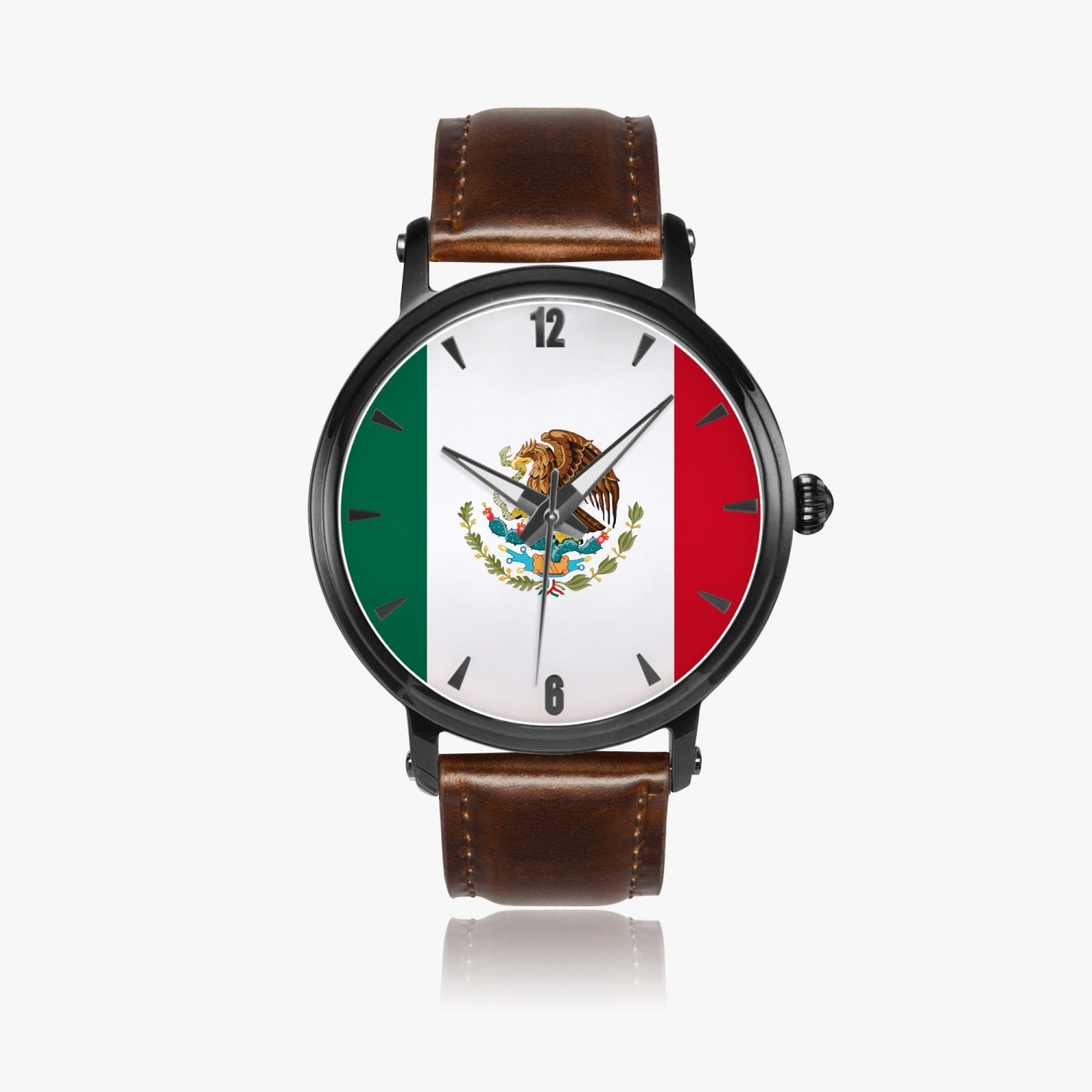 Mexico Pride Premium Leather Men's Watch - Silver / Rose Gold / Black