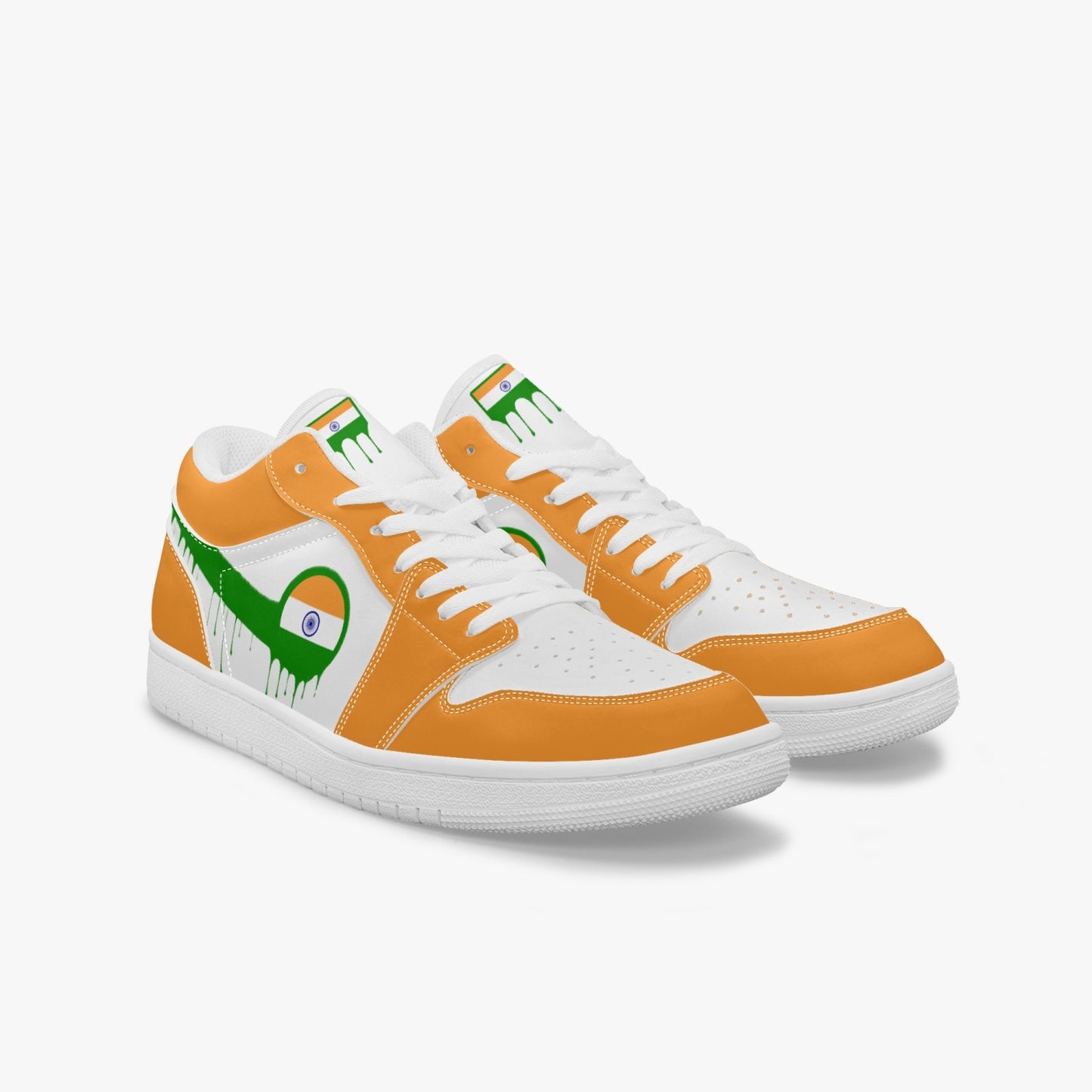 Air India Green Drip / Orange & White Low Tops (White Sole) - Men's & Women's