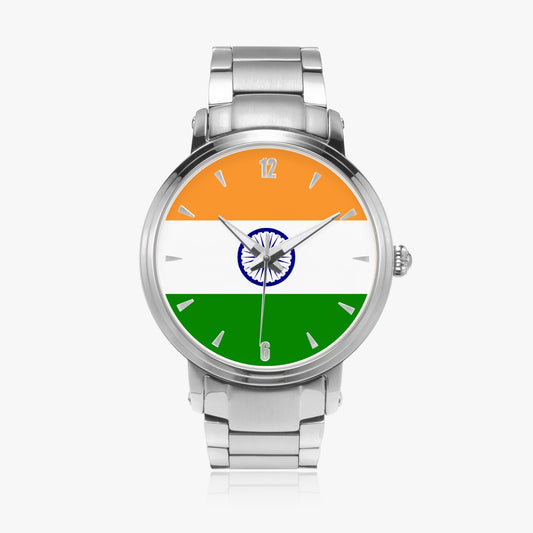 India Pride Stainless Steel Luxury Men's Watch - Silver / Rose Gold / Black