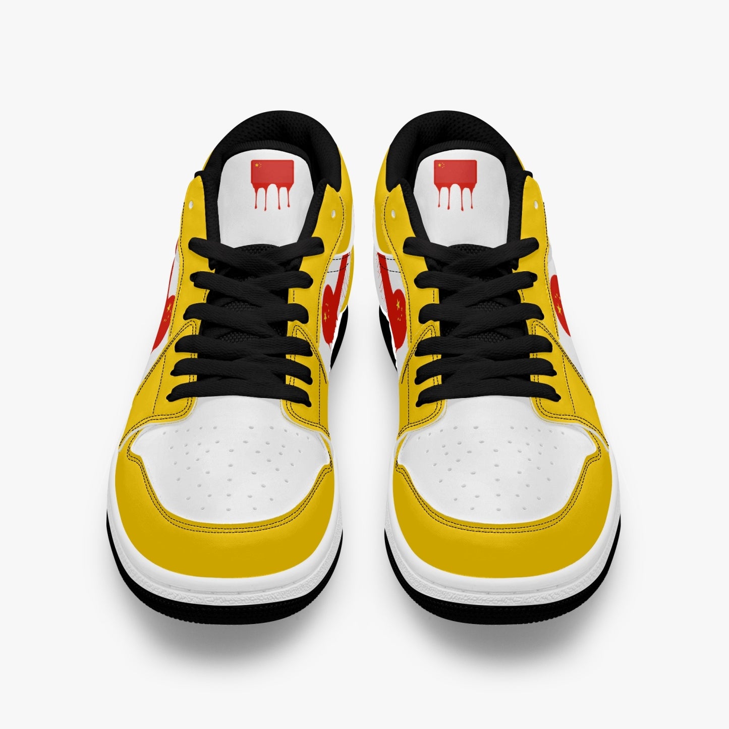 Air China Red Drip / Yellow & White Low Tops (Black Sole) - Men's & Women's