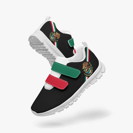 Mexico Pride Kid's Lightweight Velcro Mesh Sneaker - Black