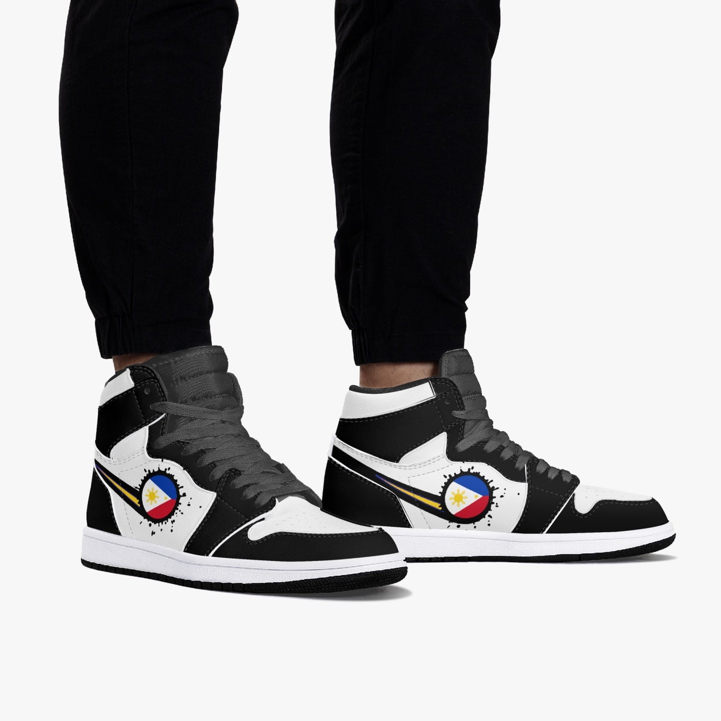 Air Philippines Splattered Icon Black/White High Tops (Black Sole) - Men's & Women's