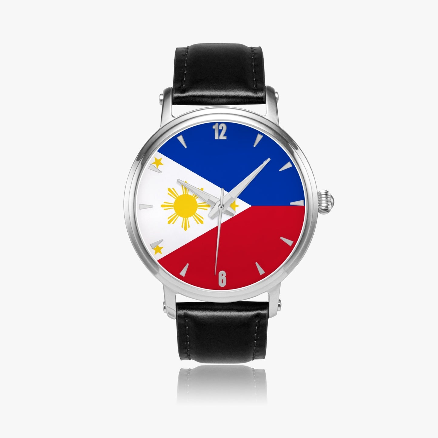 Philippines Pride Premium Leather Men's Watch - Silver / Rose Gold / Black