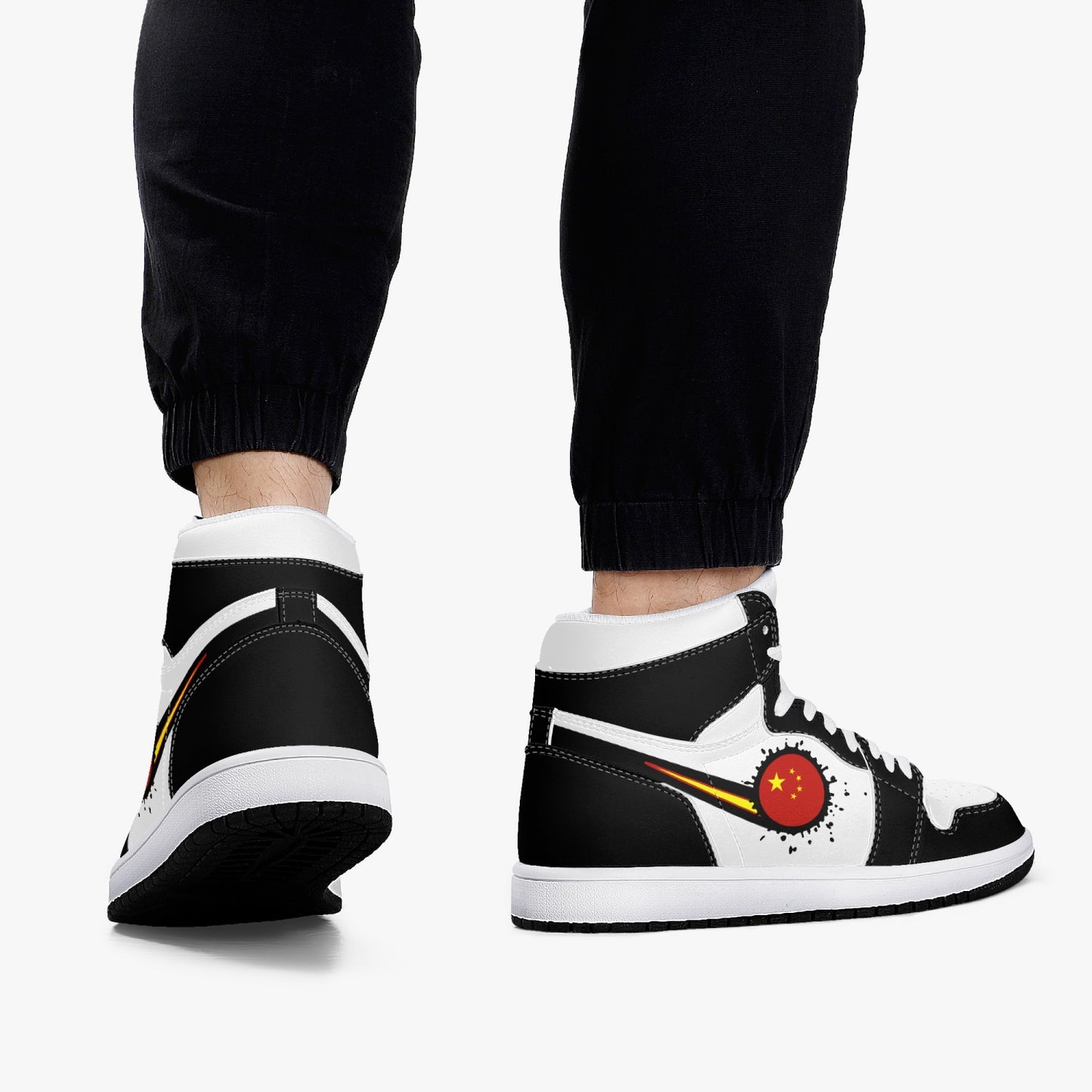 Air China Splattered Icon Black/White High Tops (Black Sole) - Men's & Women's