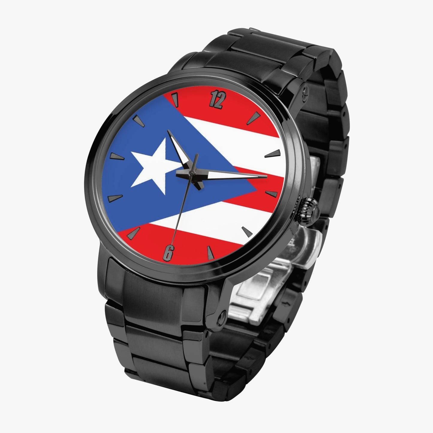 Puerto Rico Pride Stainless Steel Luxury Men's Watch - Silver / Rose Gold / Black
