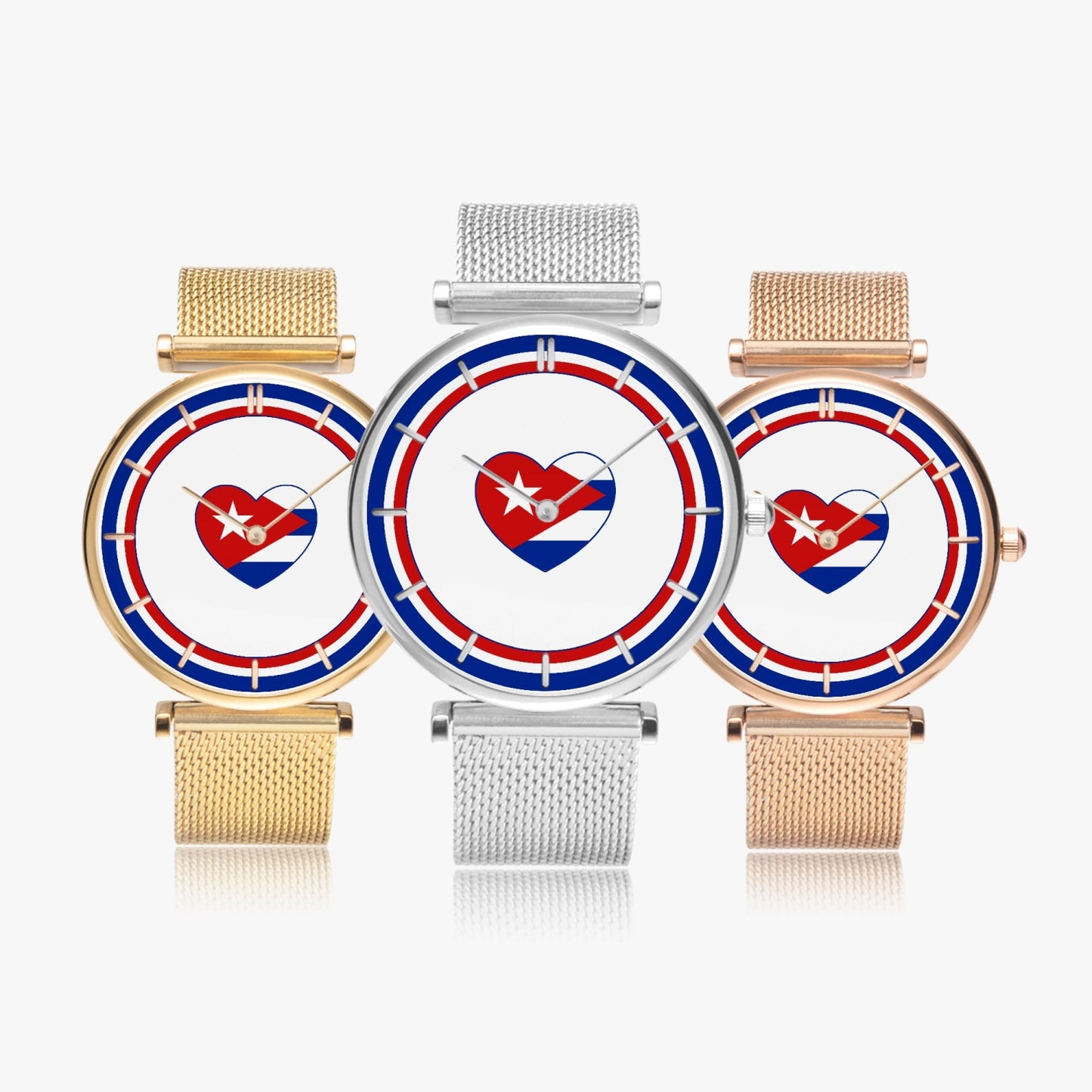 Cuba Love Ultra Thin Women's Quartz Watch - Gold / Rose Gold / Silver