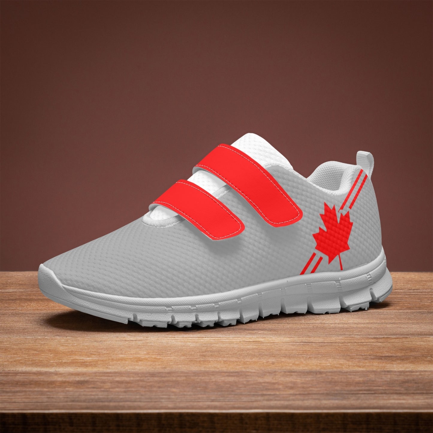 Canada Pride Kid's Lightweight Velcro Mesh Sneaker - Gray