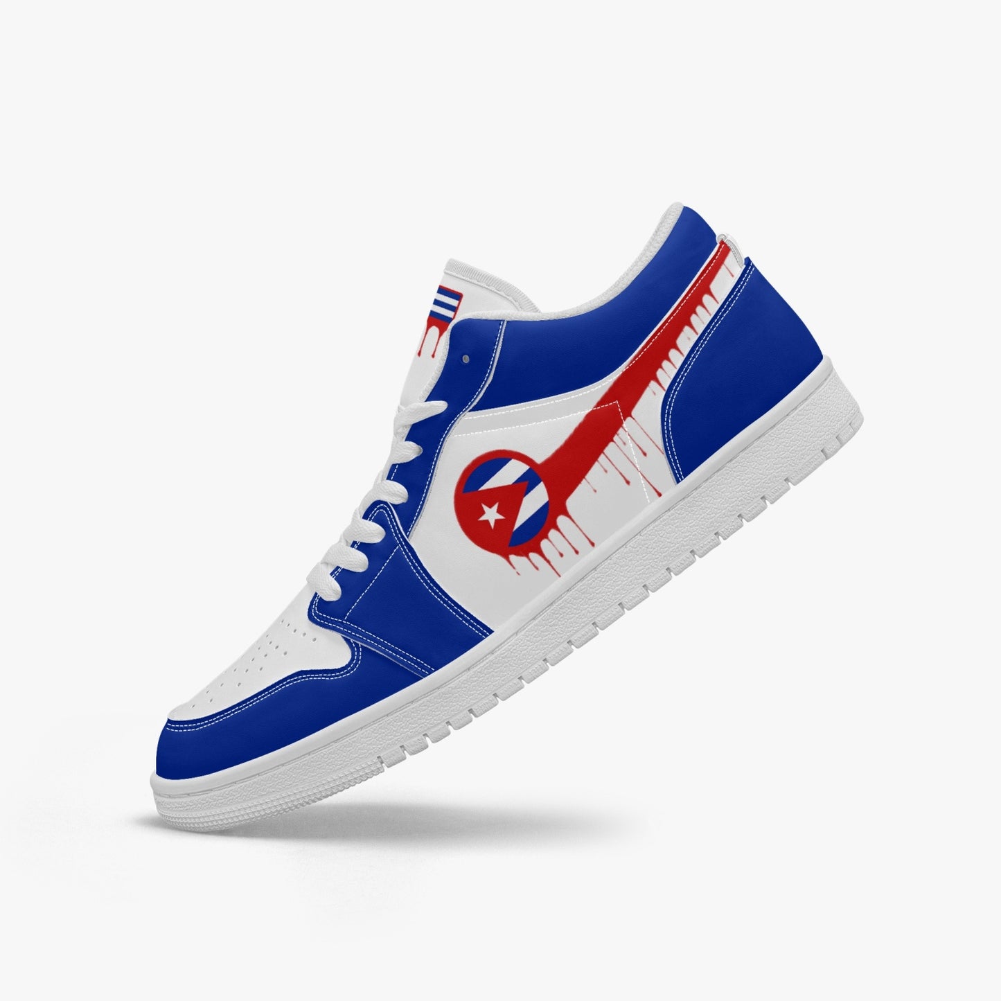 Air Cuba Red Drip / Blue & White Low Tops (White Sole) - Men's & Women's