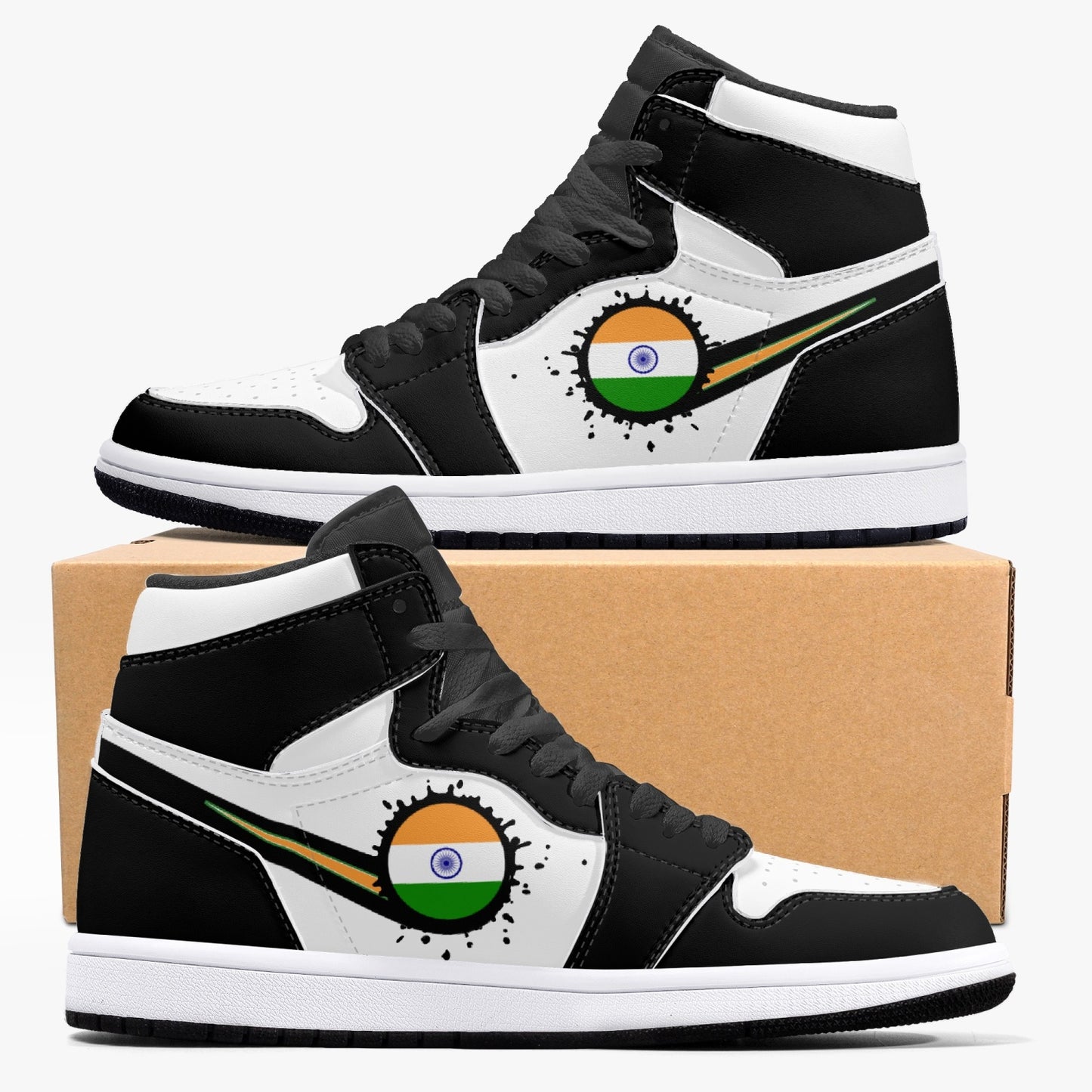 Air India Splattered Icon Black/White High Tops (Black Sole) - Men's & Women's
