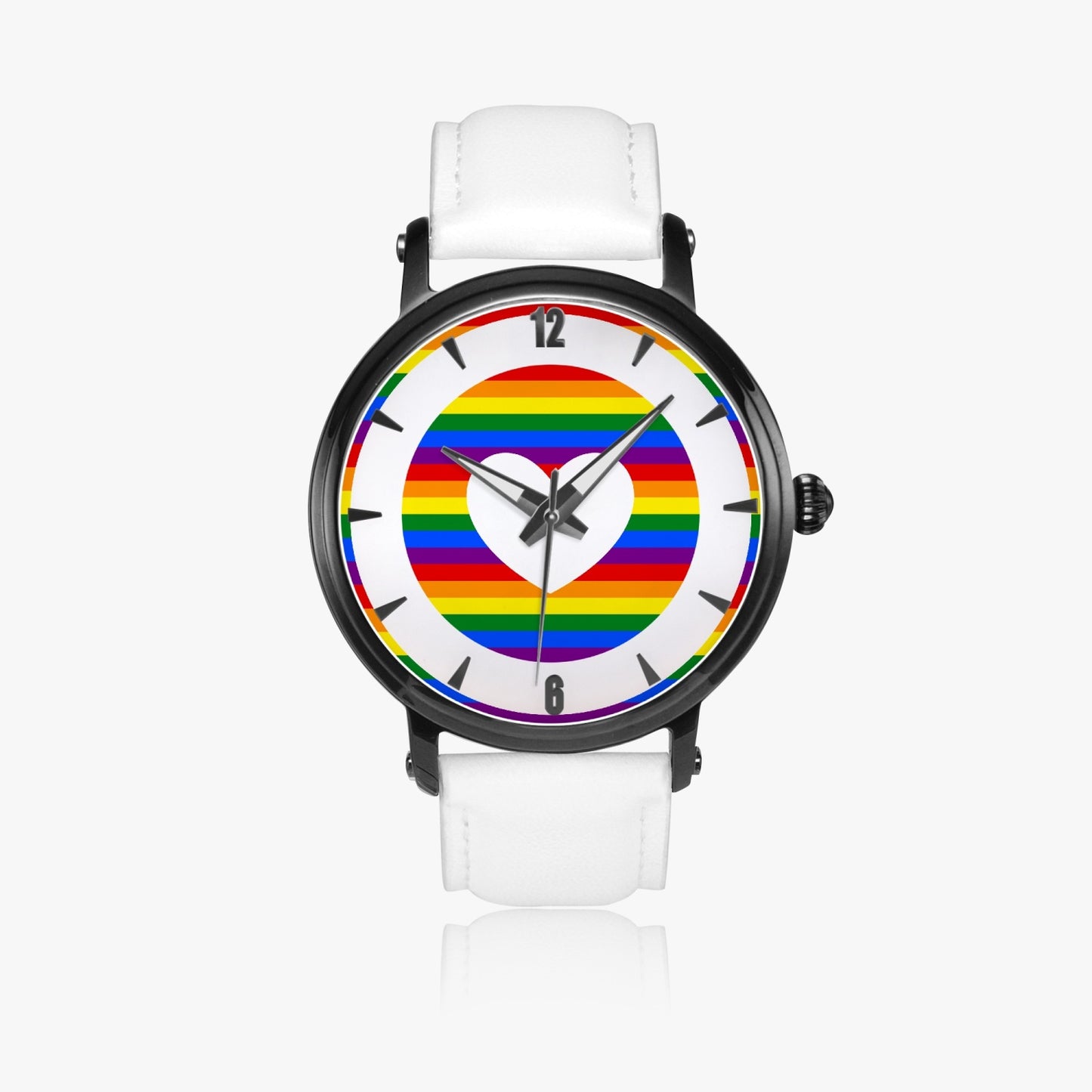 Rainbow Pride Premium Leather Men's Watch - Silver / Rose Gold / Black