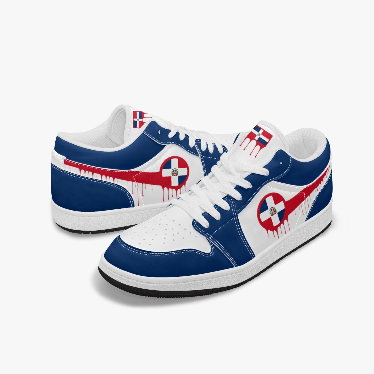 Air Dominican Red Drip / Blue & White Low Tops (Black Sole) - Men's & Women's