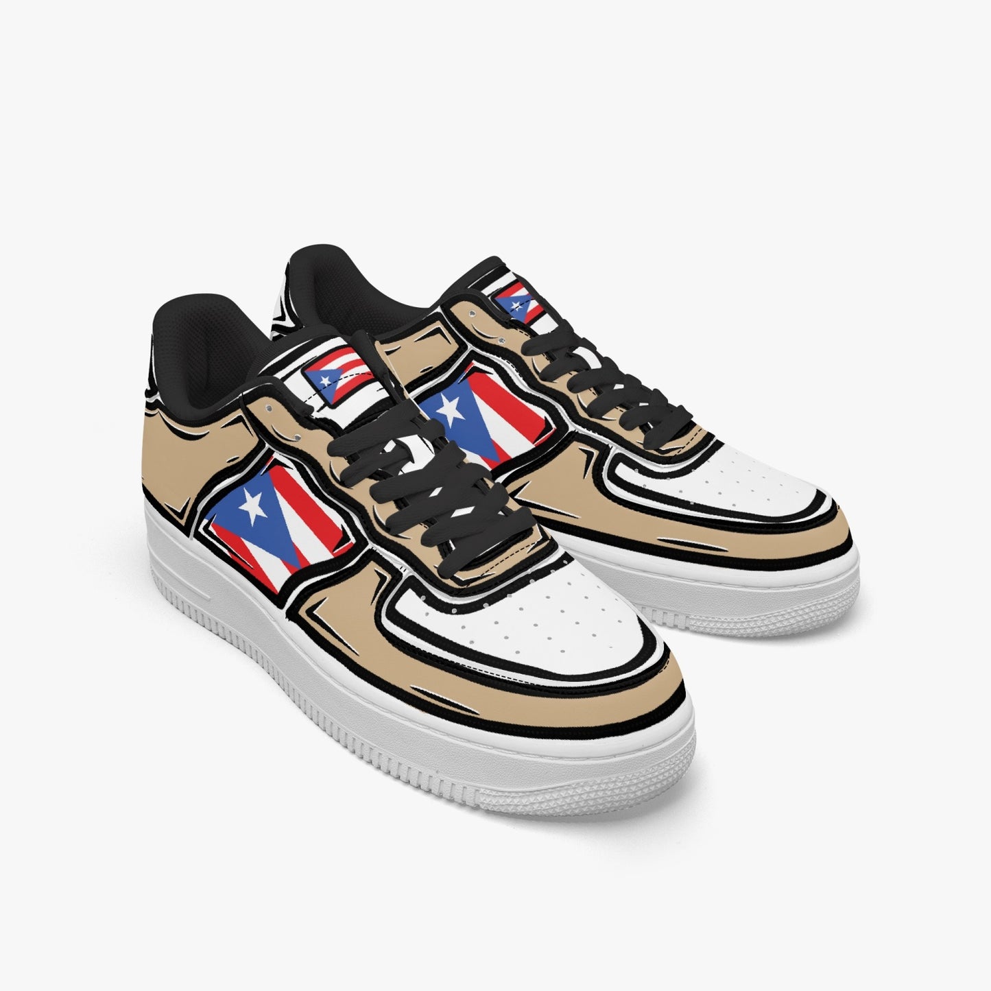 Puerto Rico Cartoon Force 1 Low Tops (Tan) - Men's & Women's