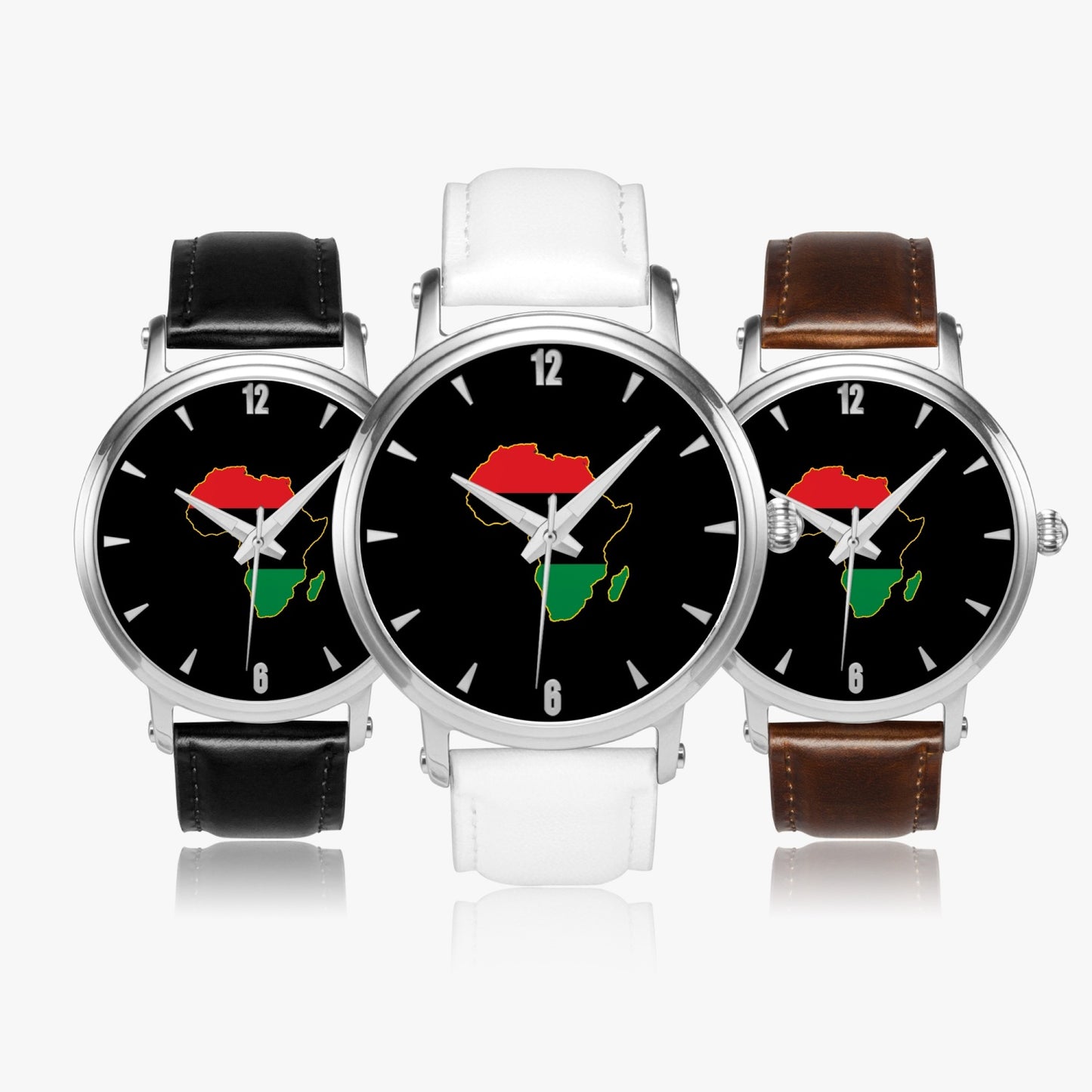 Africa Pride Premium Leather Men's Watch - Silver / Rose Gold / Black