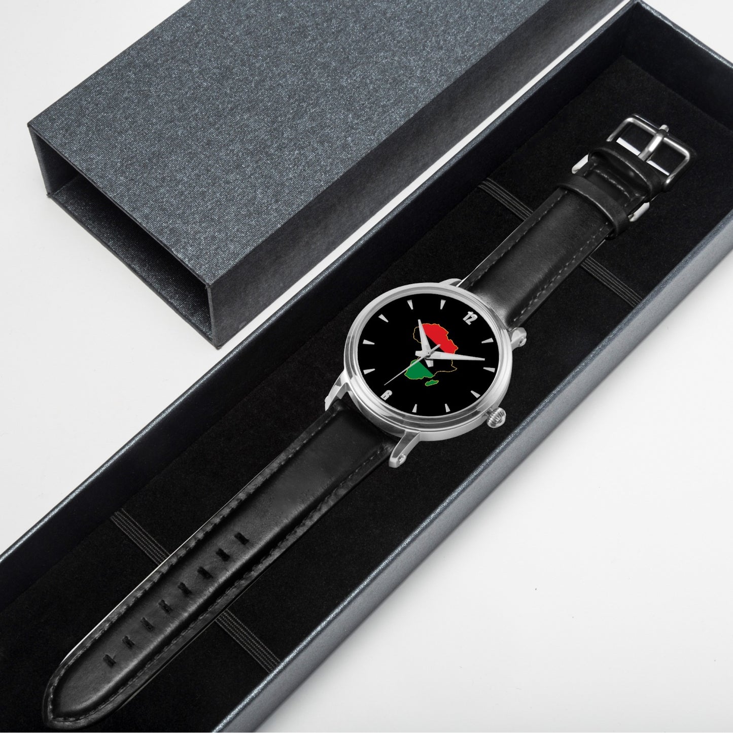 Africa Pride Premium Leather Men's Watch - Silver / Rose Gold / Black