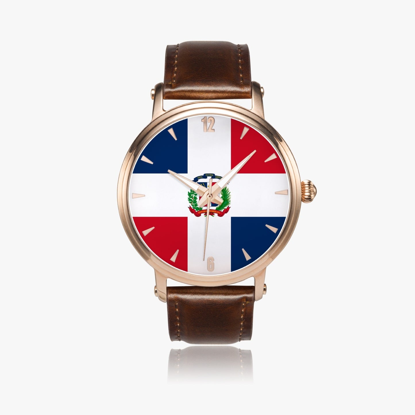 Dominican Pride Premium Leather Men's Watch - Silver / Rose Gold / Black
