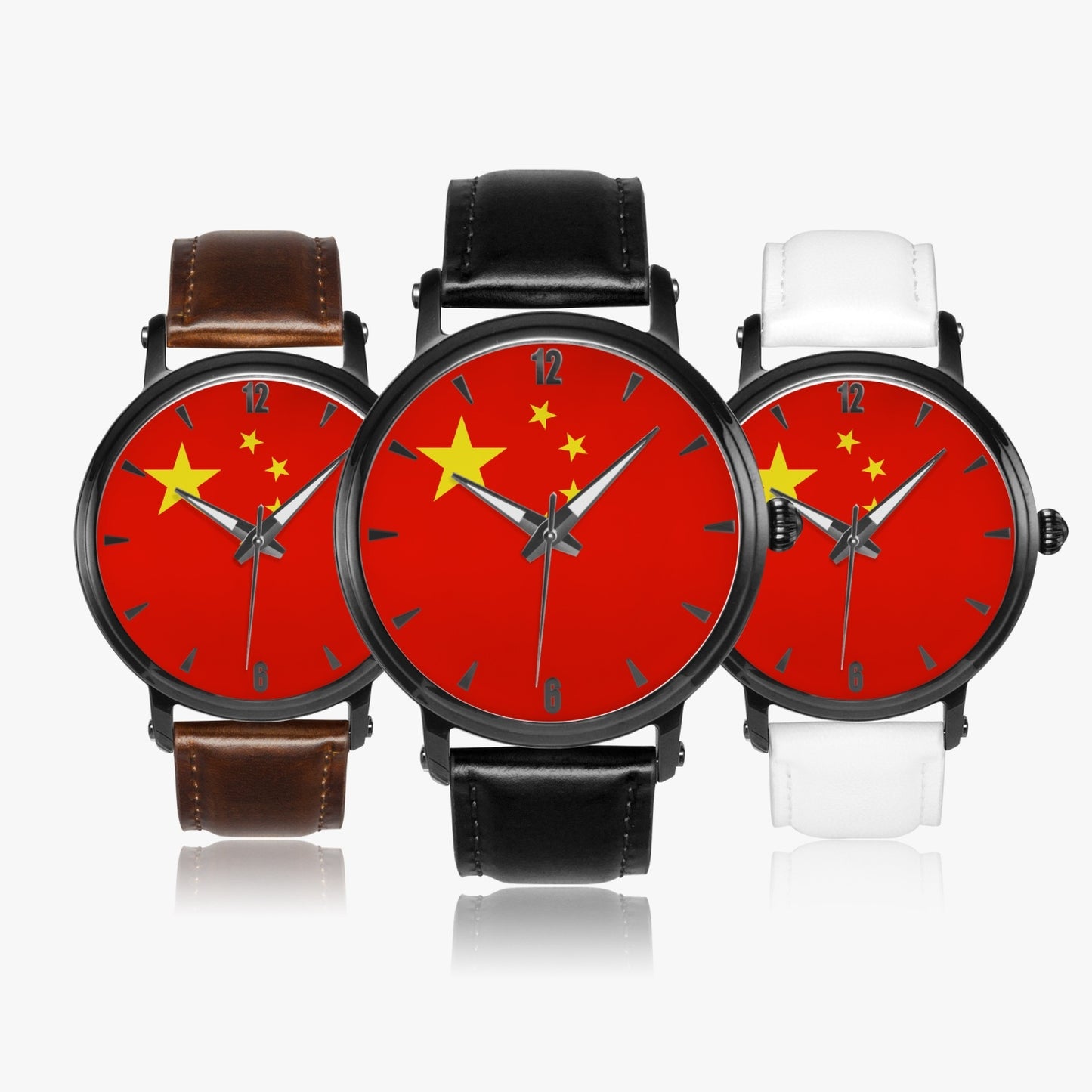 China Pride Premium Leather Men's Watch - Silver / Rose Gold / Black