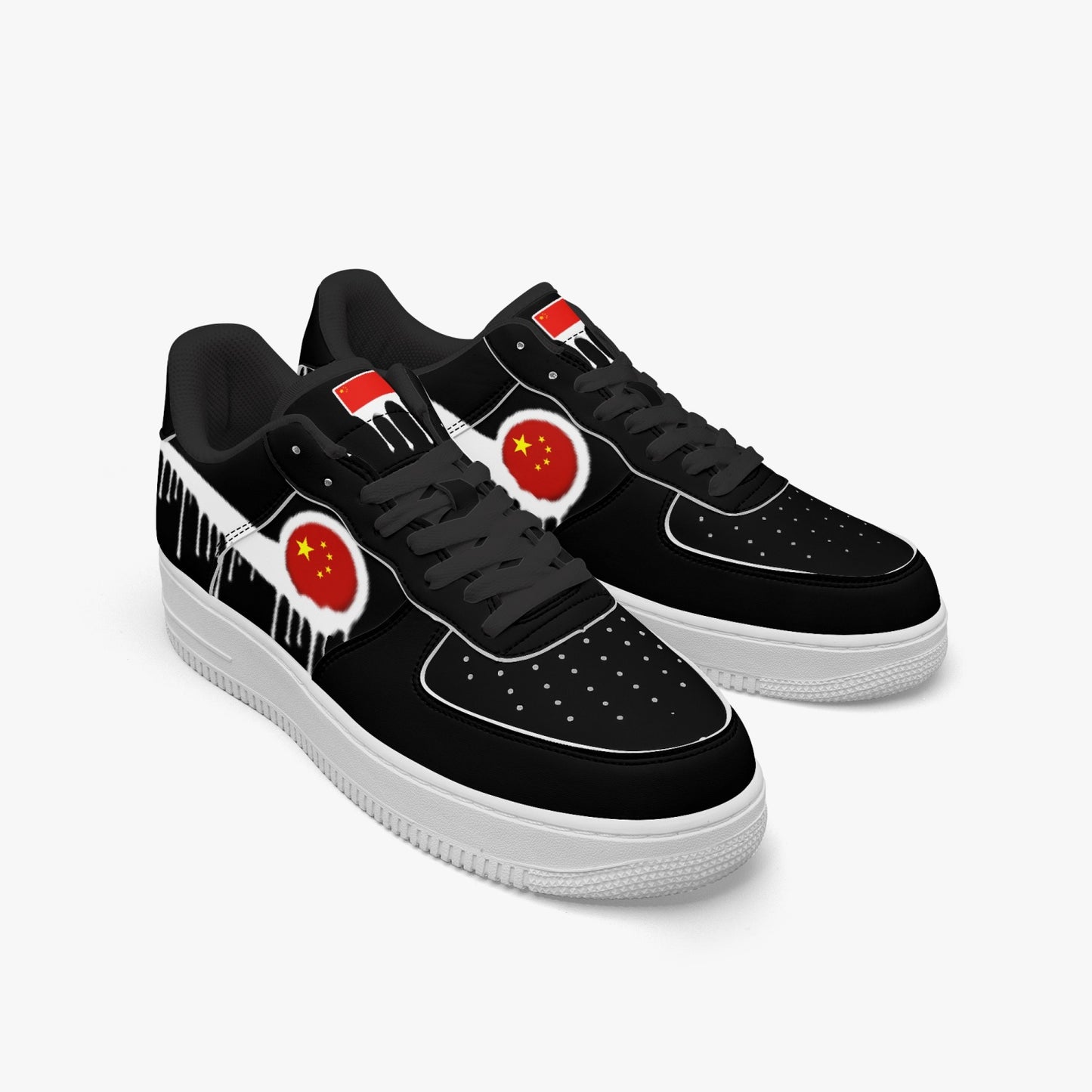 China Blurred White Drip R-Force 1 Low Tops (Black) - Men's & Women's