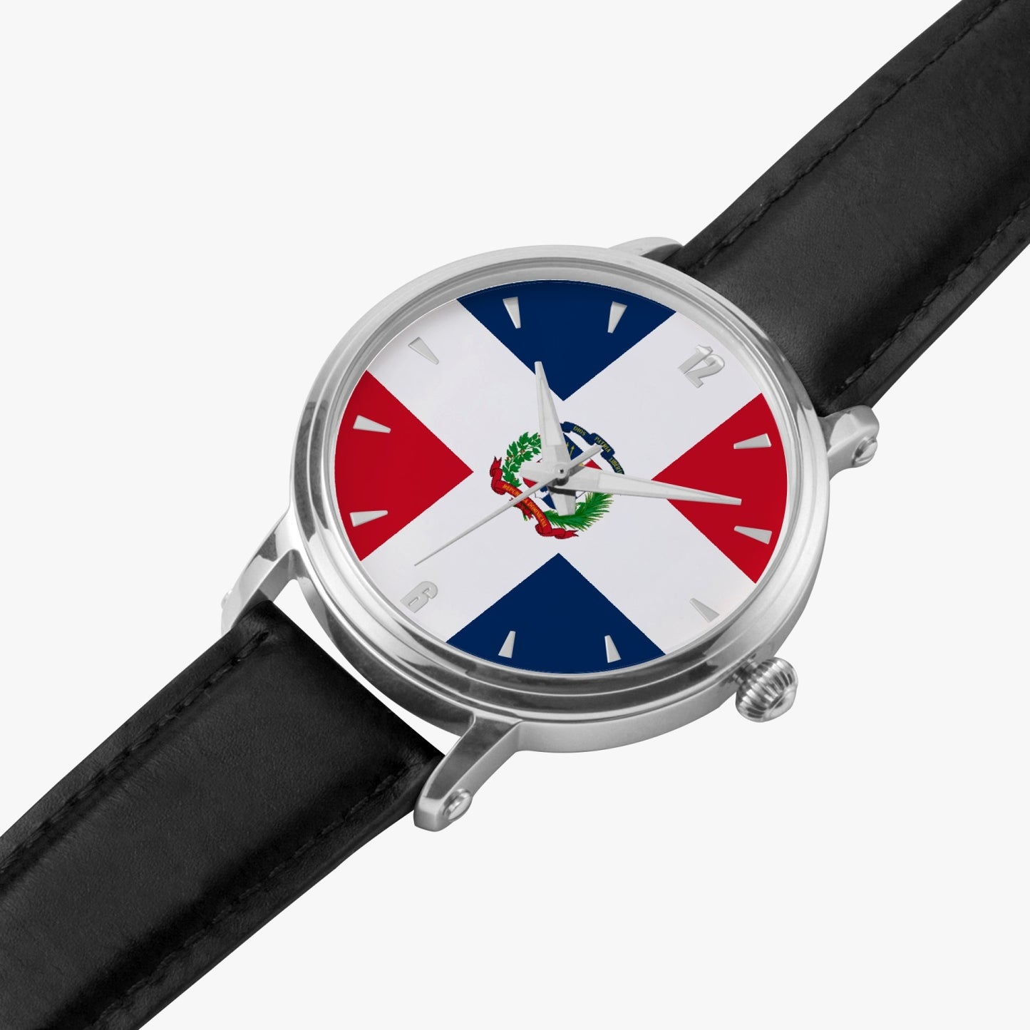 Dominican Pride Premium Leather Men's Watch - Silver / Rose Gold / Black